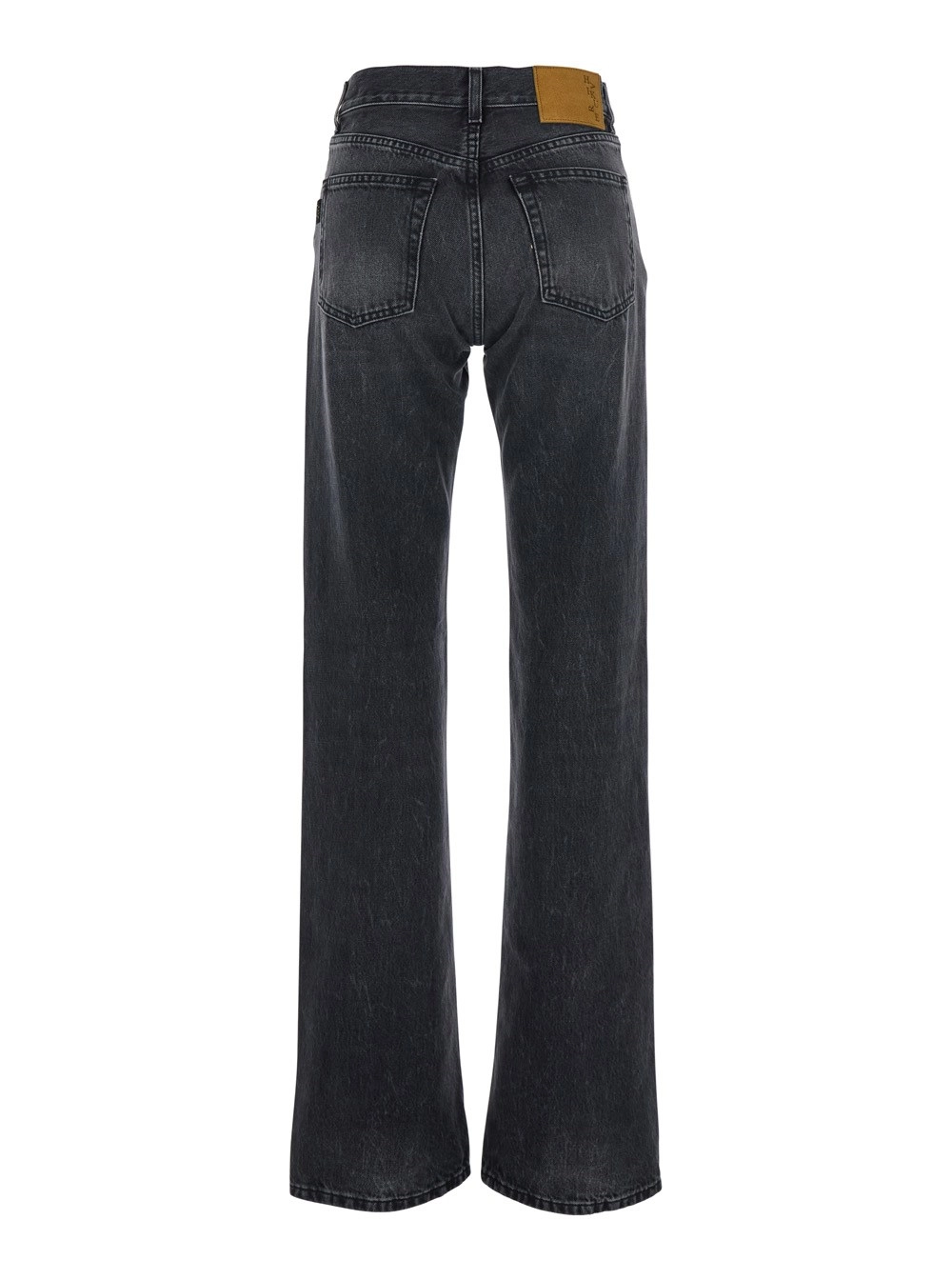 Haikure Jeans con Passanti per Cintura e Patch Logo sul Retro in Denim Nero Donna, view 2