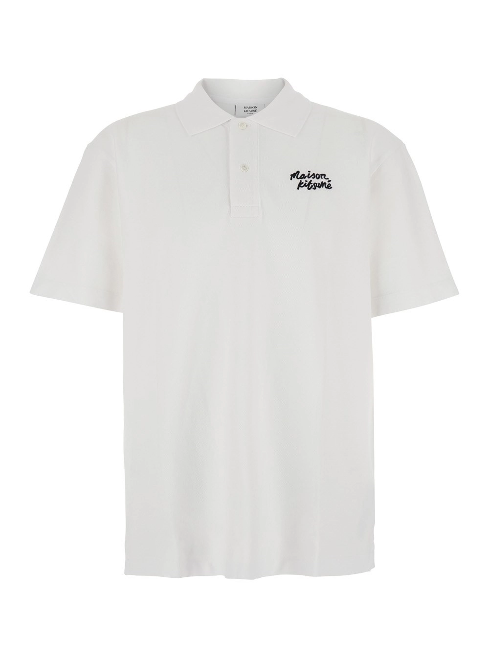 Maison kitsuné Polo con Colletto Classico e Ricamo Logo sul Fronte in Cotone Bianca Uomo