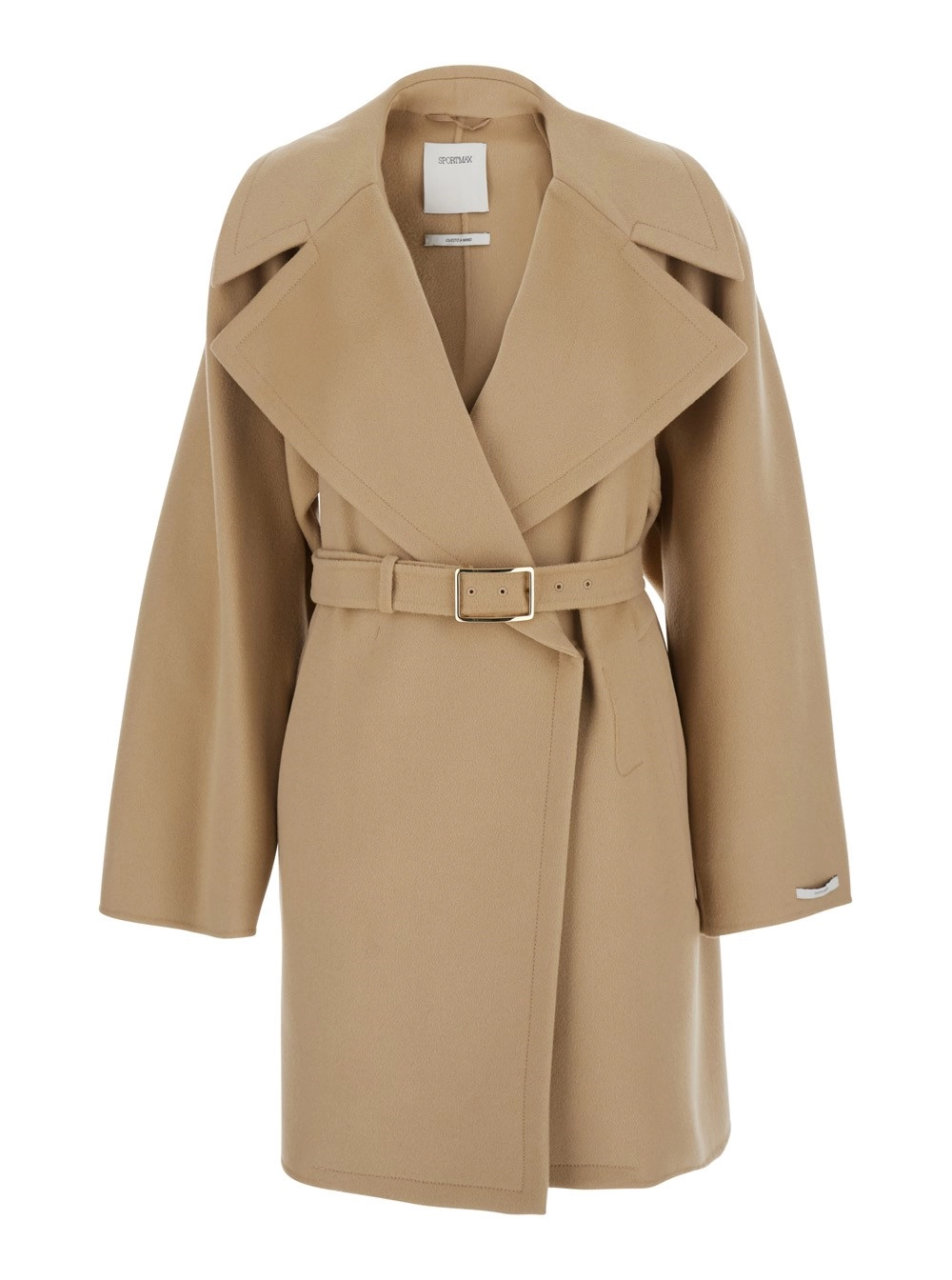 Sportmax Cappotto Beige con Revers Classici Ampi e Cintura in Vita in Lana Donna