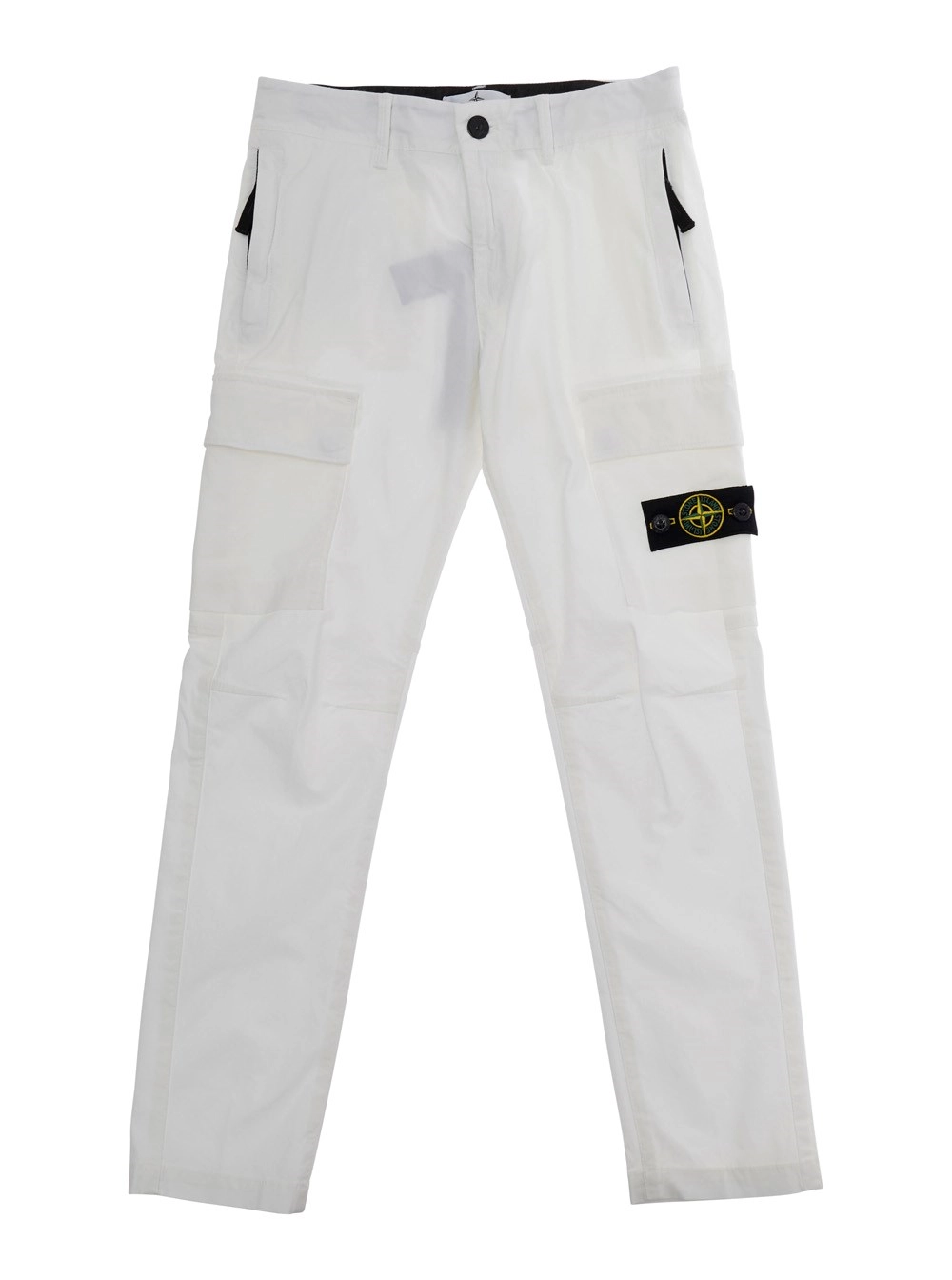 Stone island kids Pantalone Bianco con Patch Logo sul Fronte e Due Tasche con Patta sul Fronte in Cotone Stretch Bambino