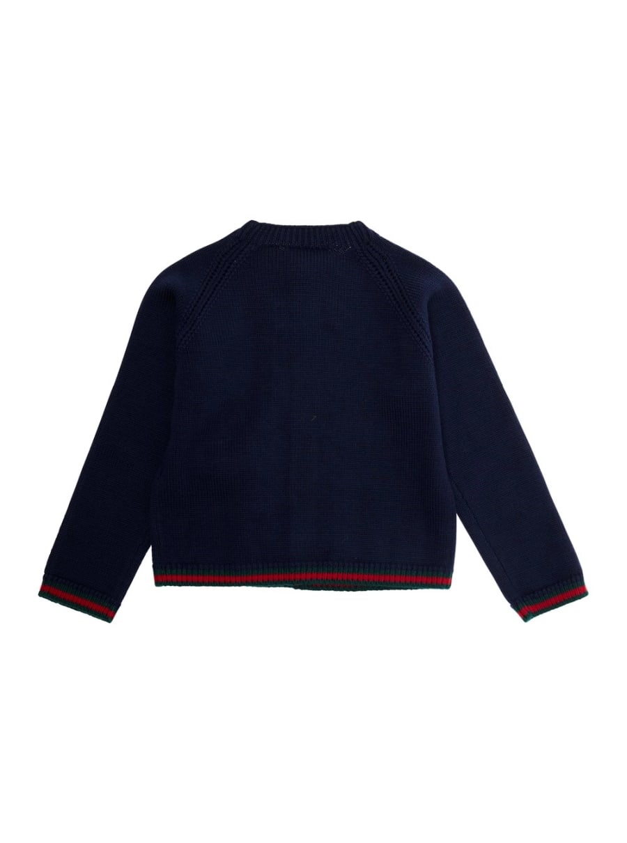 Gucci kids Cardigan con Scollo Rotondo e Design con Intarsi in Lana Blu Bambino, view 2