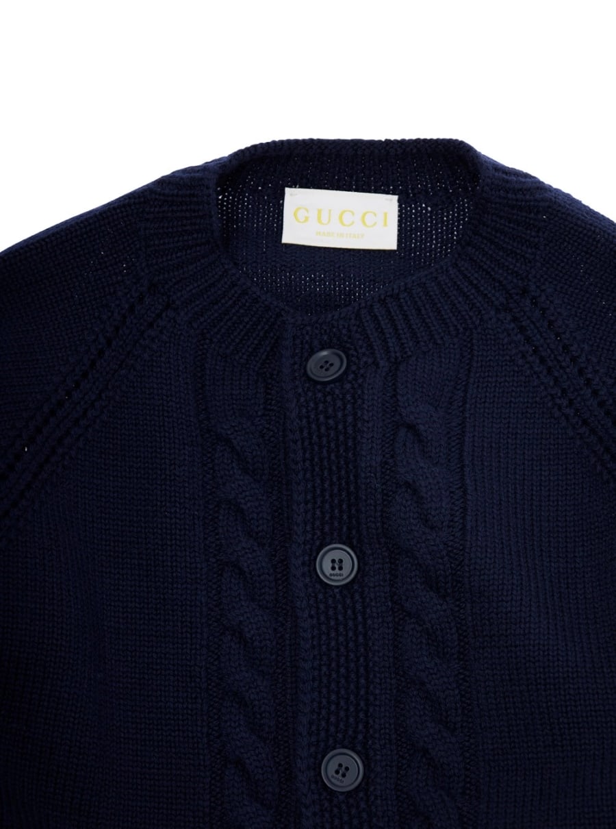 Gucci kids Cardigan con Scollo Rotondo e Design con Intarsi in Lana Blu Bambino, view 3