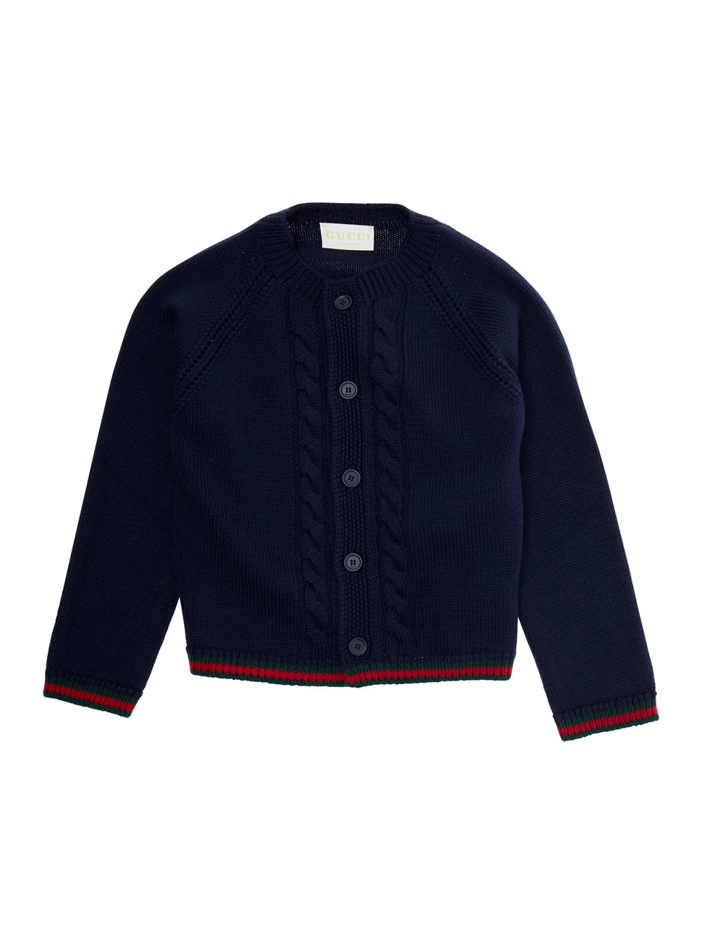 Gucci kids Cardigan con Scollo Rotondo e Design con Intarsi in Lana Blu Bambino
