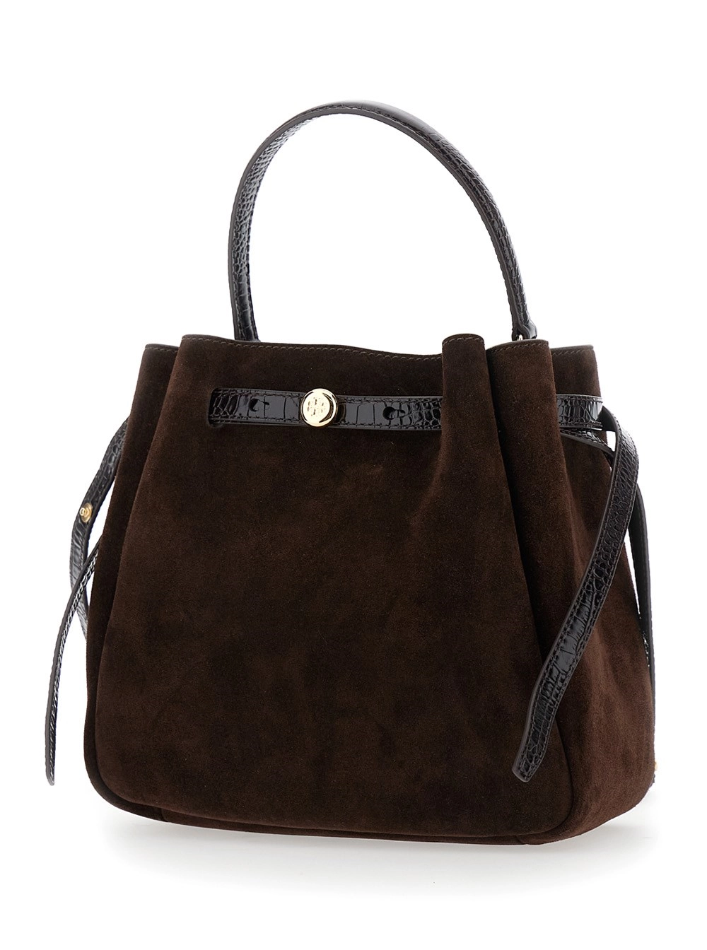 Tory Burch Borsa a Mano 'Romy Bucket' con Manici in Pelle Marrone Donna, view 2