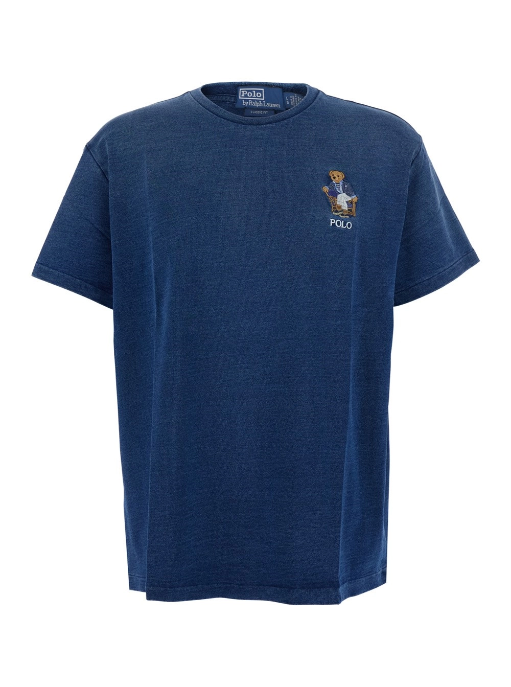 Polo Ralph Lauren T-Shirt Girocollo con Patch Logo sul Fronte in Cotone Effetto Denim Blu Uomo