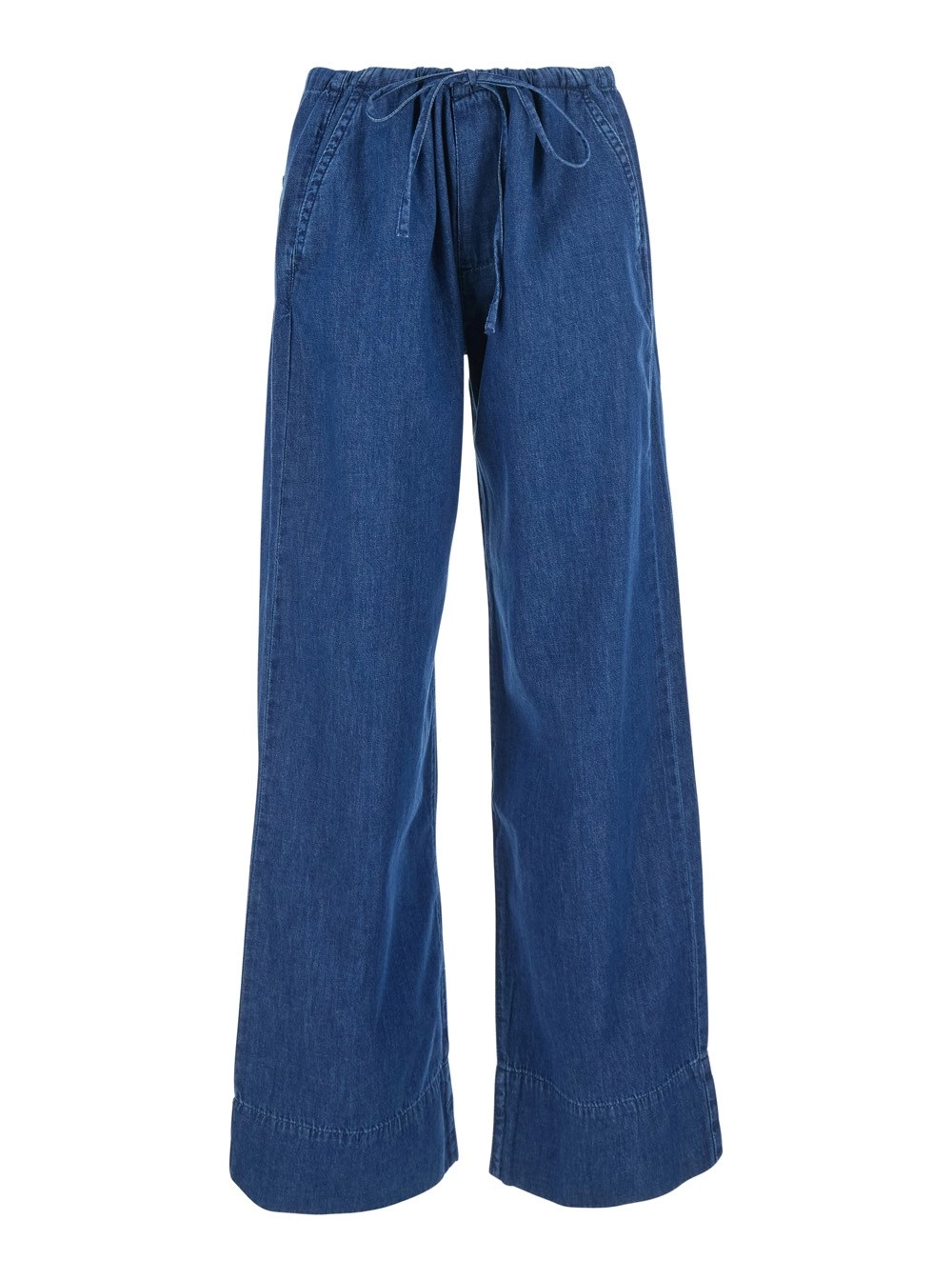 Icon denim Jeans con vita con coulisse e patch logo sul retro in denim blu donna