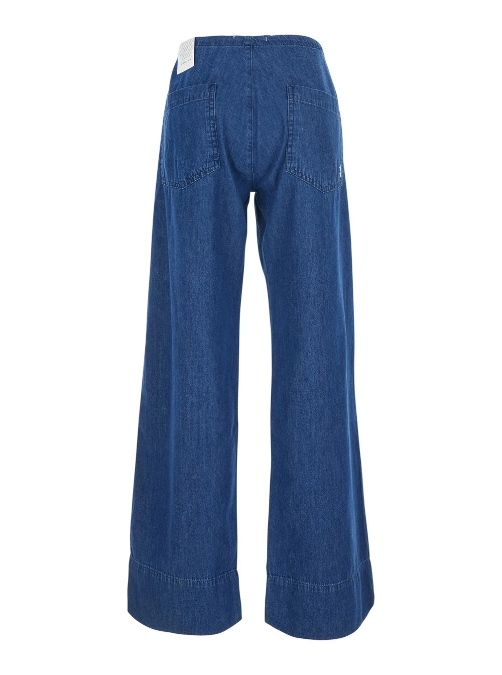 Icon denim Jeans con vita con coulisse e patch logo sul retro in denim blu donna, view 2