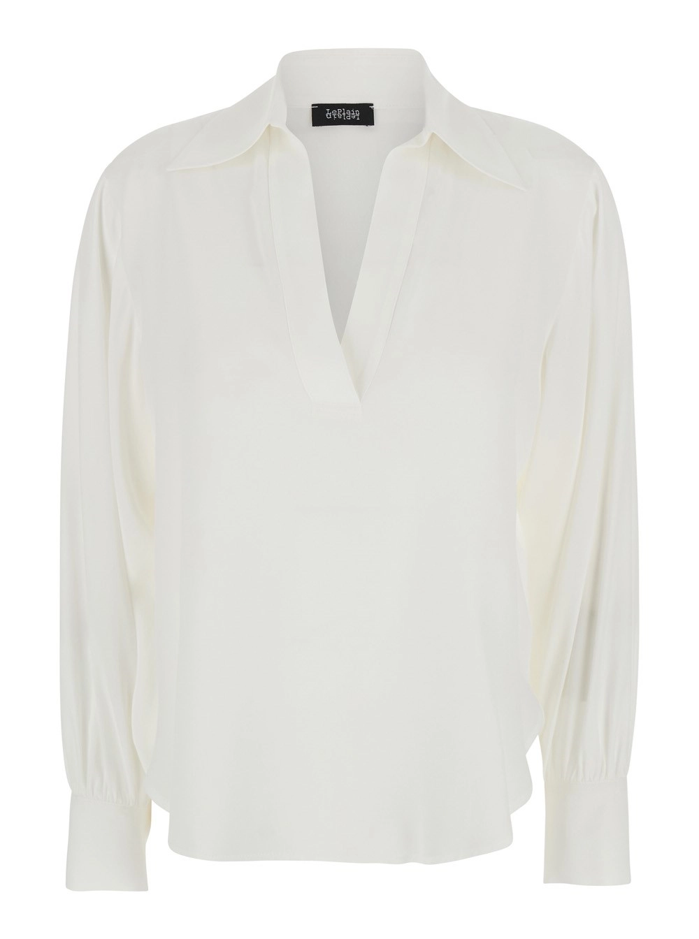 Leplain Blusa con Colletto Stile Polo e Scollo a V in Misto Seta Bianca Donna