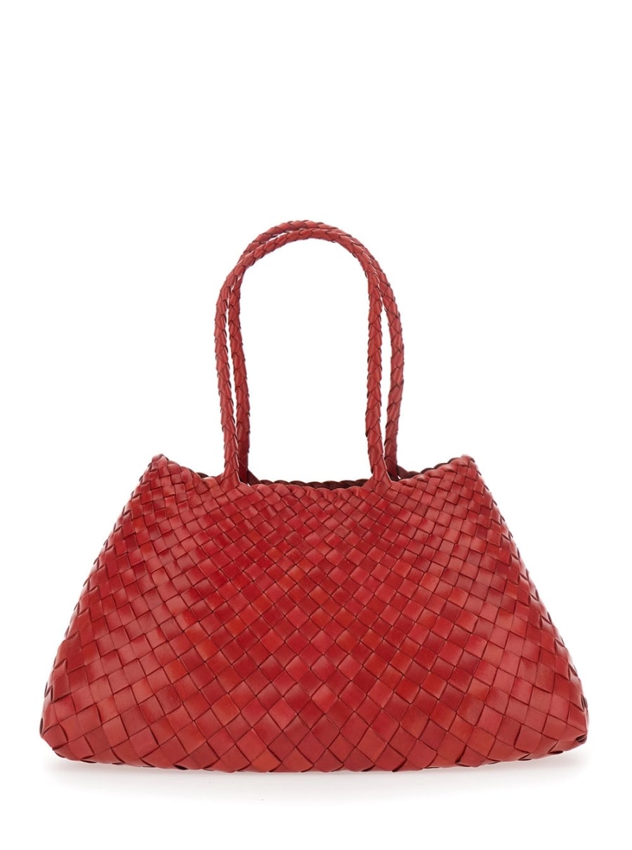 Dragon diffusion Borsa a Spalla 'Santa Croce' Grande con Motivo Intrecciato e Due Manici Superiori in Pelle Rossa Donna