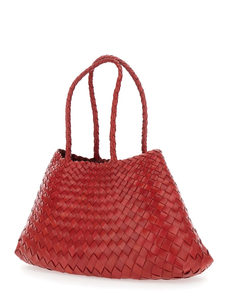 Dragon diffusion Borsa a Spalla 'Santa Croce' Grande con Motivo Intrecciato e Due Manici Superiori in Pelle Rossa Donna, view 2