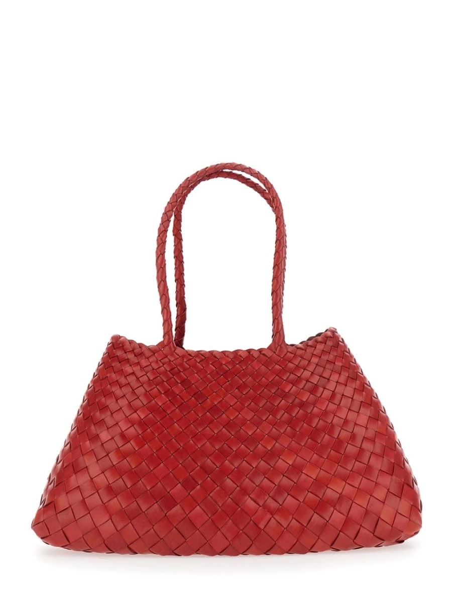 Dragon diffusion Borsa a Spalla 'Santa Croce' Grande con Motivo Intrecciato e Due Manici Superiori in Pelle Rossa Donna, view 4