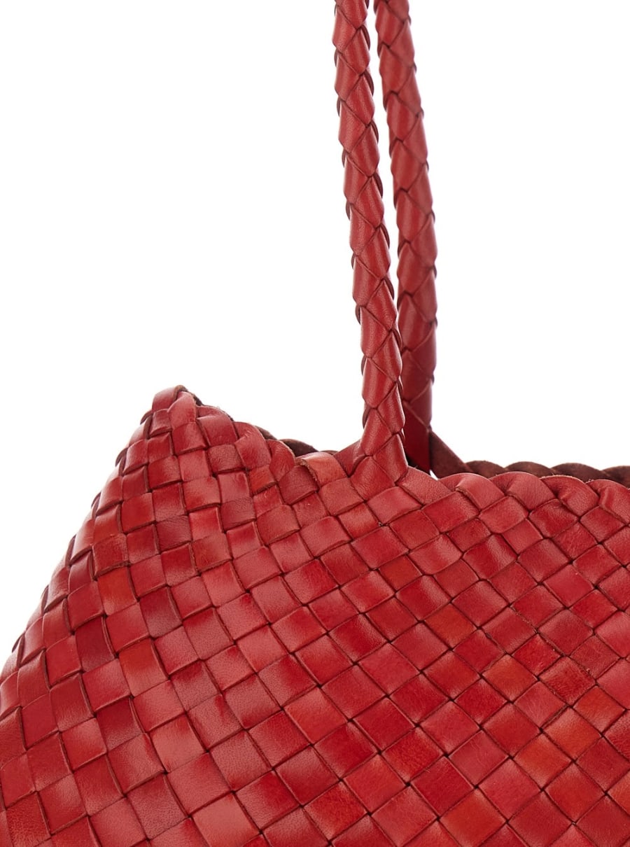 Dragon diffusion Borsa a Spalla 'Santa Croce' Grande con Motivo Intrecciato e Due Manici Superiori in Pelle Rossa Donna, view 5