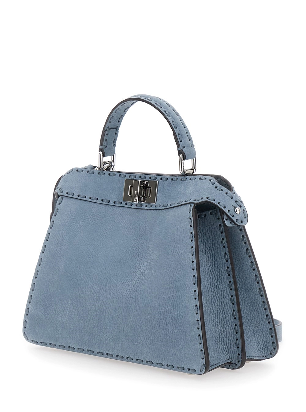 Fendi Borsa a Mano 'Peekaboo ISeeU Small' con Tracolla in Cuoio Romano Azzurra Donna, view 2