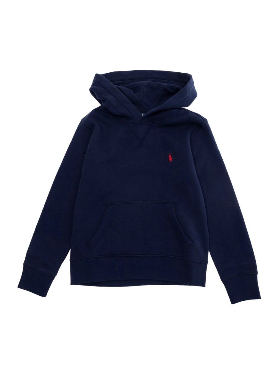 Polo ralph lauren kids Felpa con Cappuccio Fisso e Ricamo Cavallino sul Fronte in Misto Cotone Blu Bambino