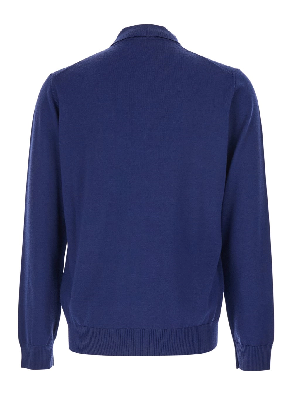 Fendi Polo a Maniche Lunghe con Colletto Classico e Placca FF sul Fronte in Lana Blu Uomo, view 2