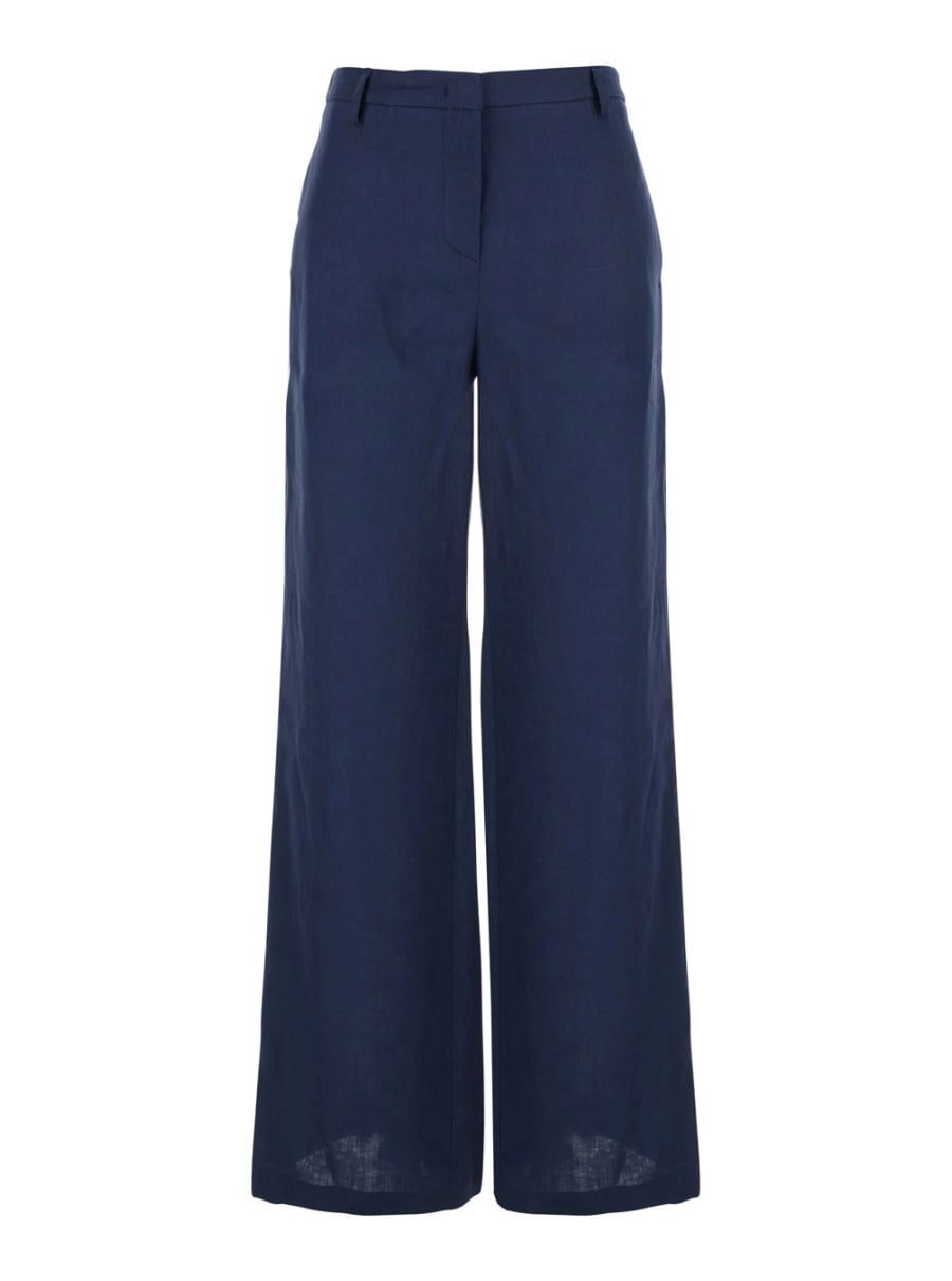 Leplain Pantalone a Gamba Larga in Lino Blu Donna