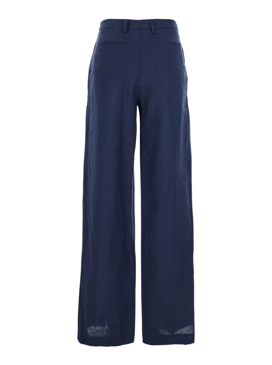 Leplain Pantalone a Gamba Larga in Lino Blu Donna, view 2
