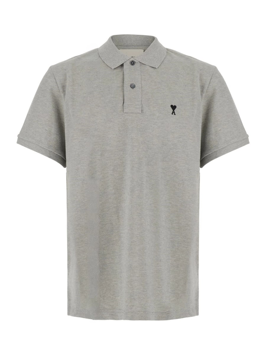 AMI Paris Polo con Logo AMI DE COEUR ricamato sul fronte In Cotone grigia Uomo
