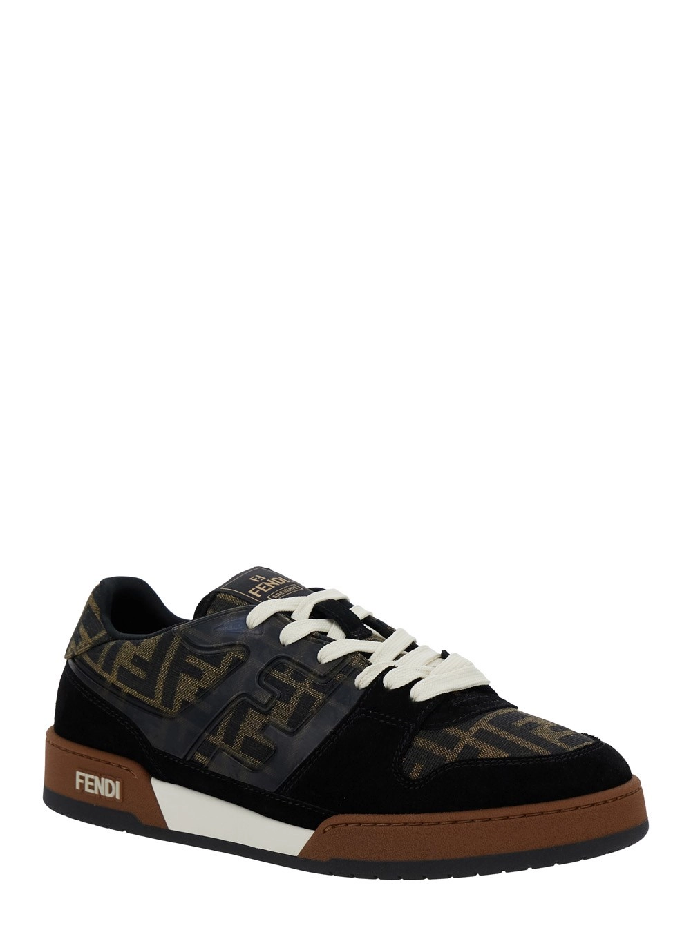 Fendi Sneaker 'Match' con Patch Logo sulla Linguetta e Motivo FF All-Over in Pelle Marrone Uomo, view 2
