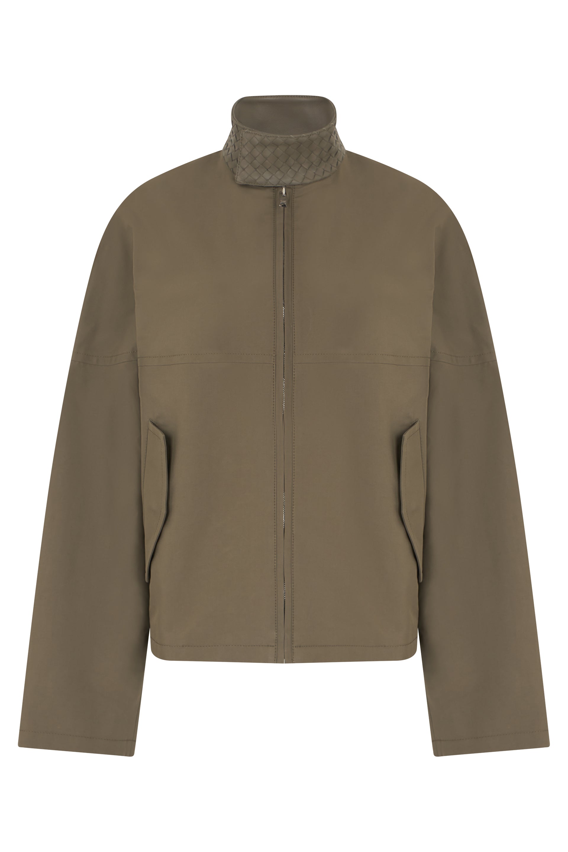 Bottega Veneta Giacca in cotone con colletto in pelle intrecciata