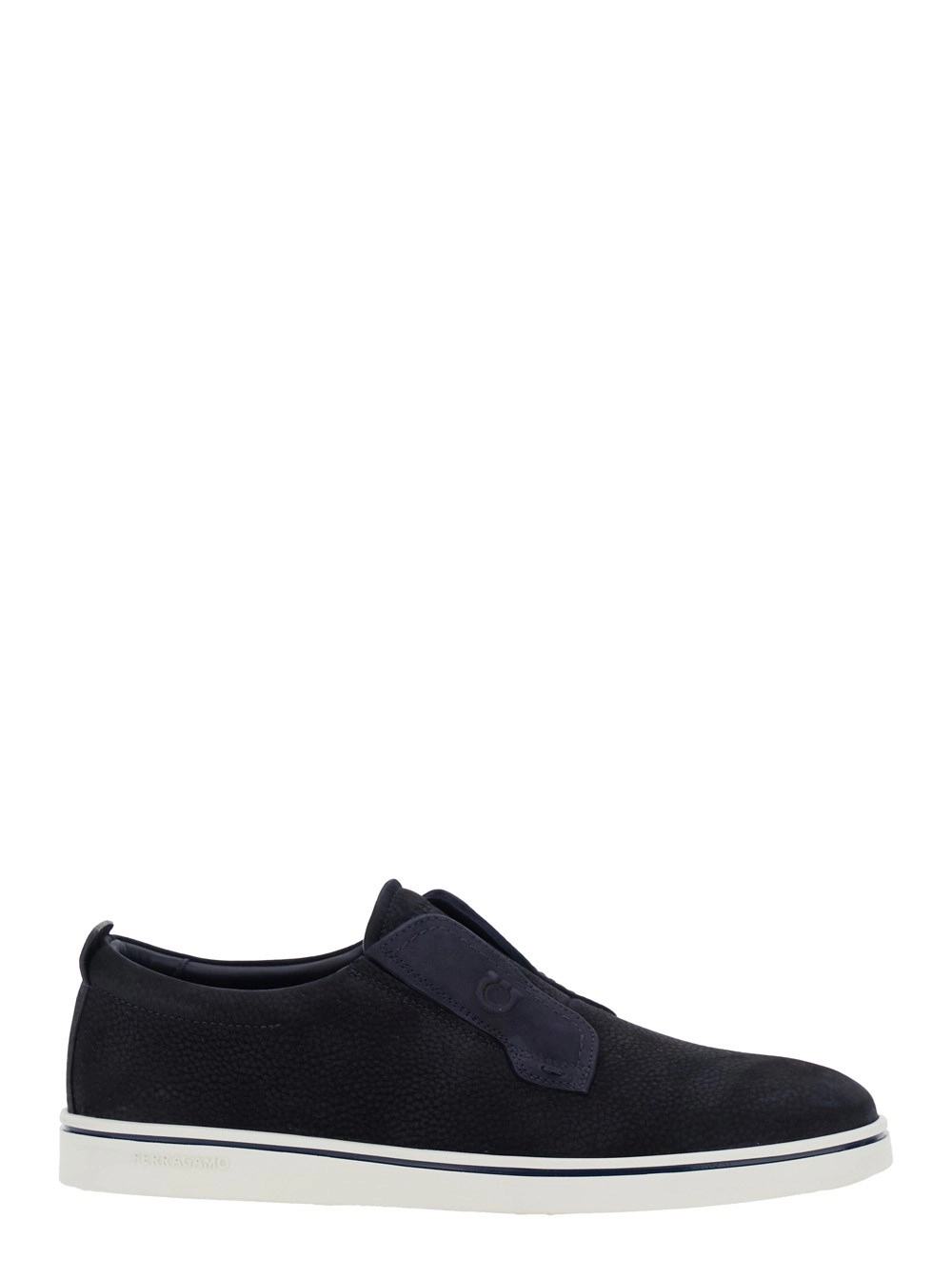 Ferragamo Stringate 'Alfie' Senza Lacci con Punta Rotonda in Pelle Martellata Blu Uomo