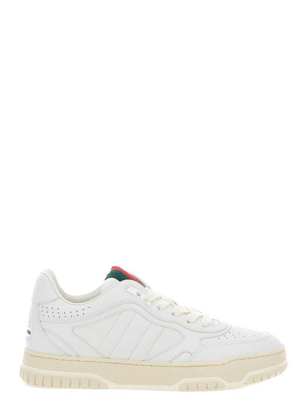 Gucci Sneaker Basse 'Re-Web' con Dettaglio Web e Impunture in Pelle Bianca Donna