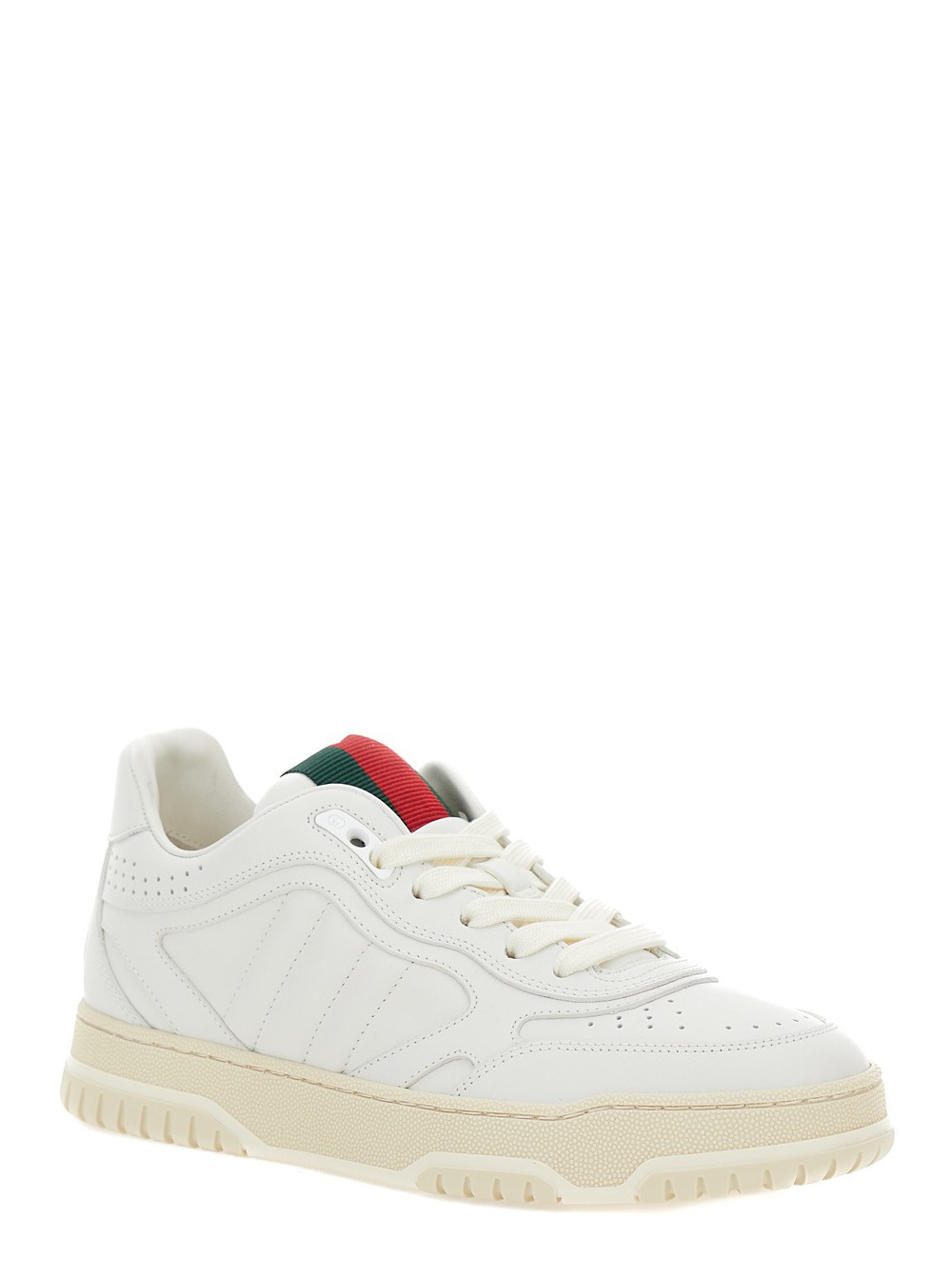 Gucci Sneaker Basse 'Re-Web' con Dettaglio Web e Impunture in Pelle Bianca Donna, view 2