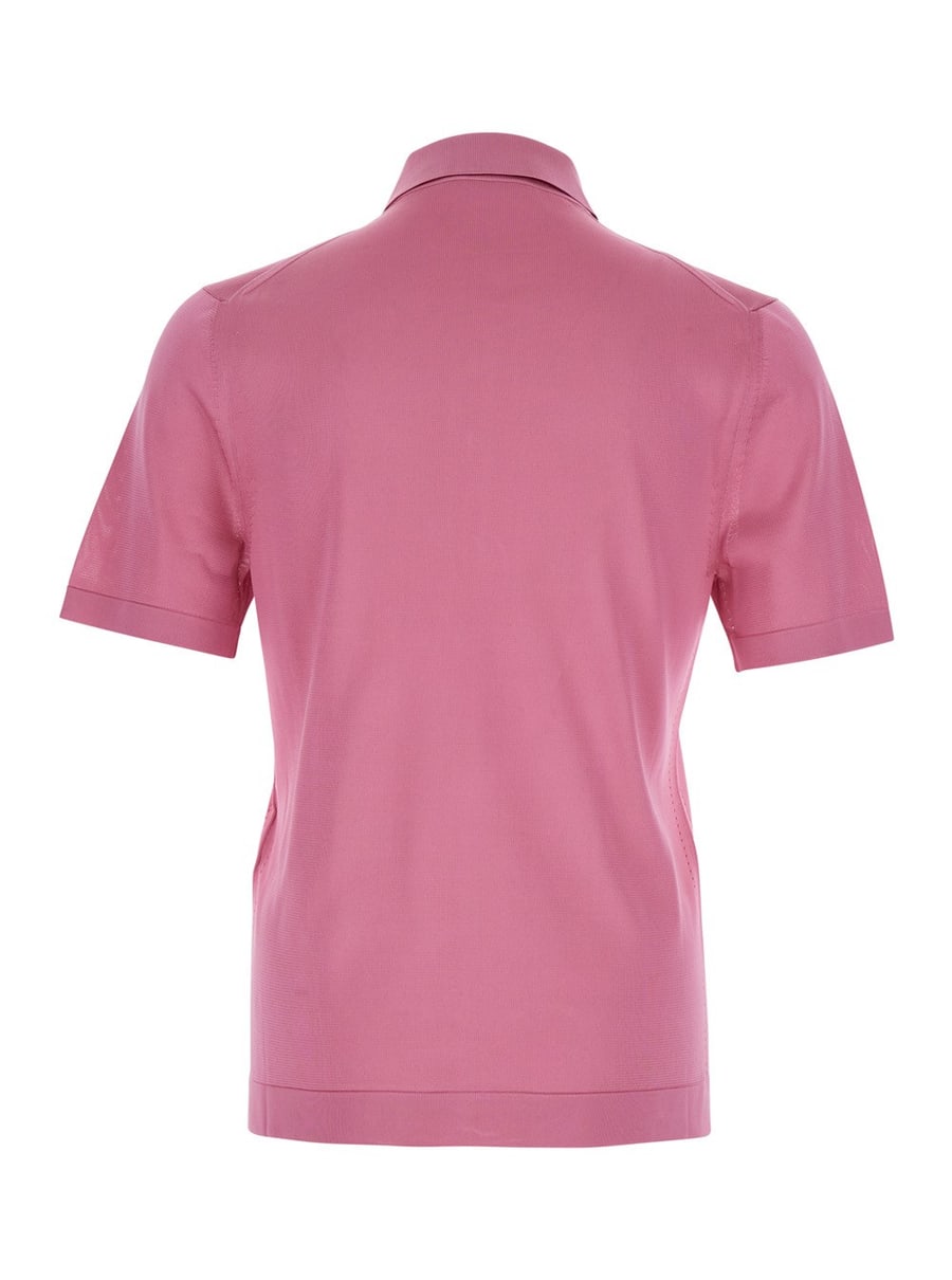 Gucci Polo con Tasca sul Petto e Logo Ricamato sul Fronte in Maglia di Seta Fine Rosa Uomo, view 2