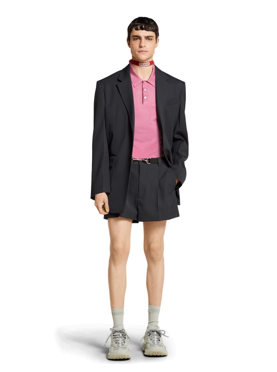 Gucci Polo con Tasca sul Petto e Logo Ricamato sul Fronte in Maglia di Seta Fine Rosa Uomo, view 4