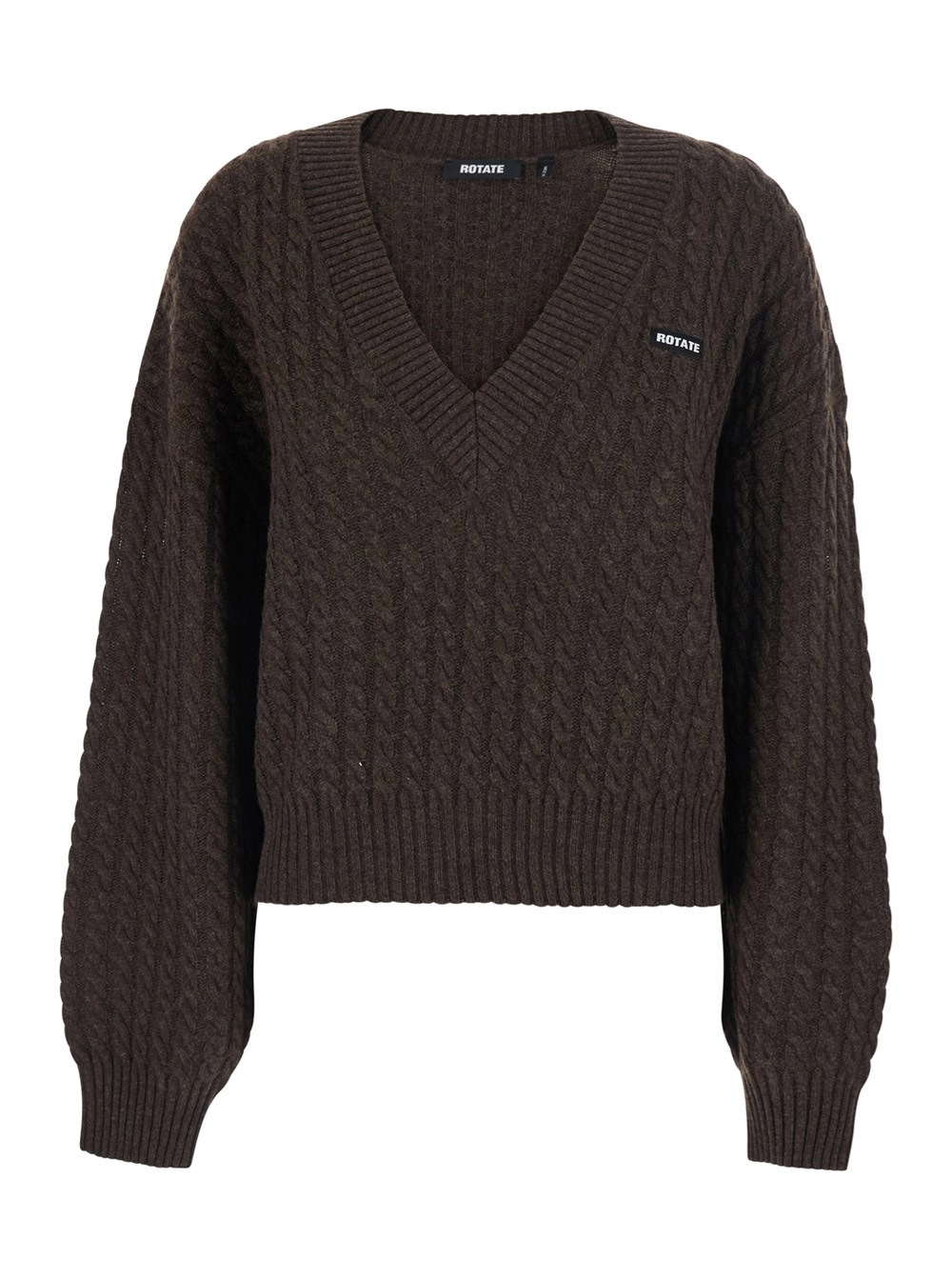 Rotate Maglione con Scollo a V e Lavorazione a Treccia in Lana e Cashmere Marrone Donna