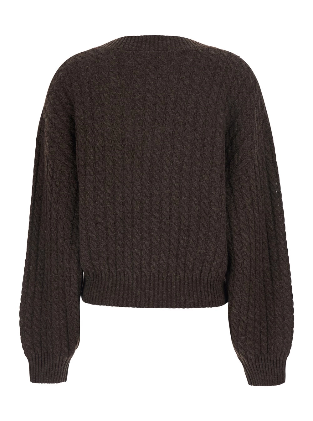 Rotate Maglione con Scollo a V e Lavorazione a Treccia in Lana e Cashmere Marrone Donna, view 2