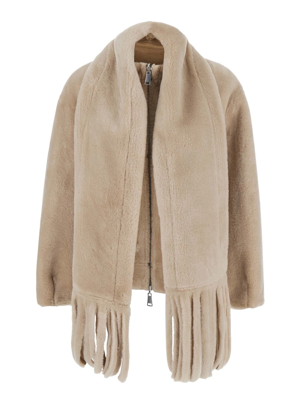 Urbancode Giubbotto pelliccia con collo con sciarpa e design reversibile in eco-pelliccia beige donna
