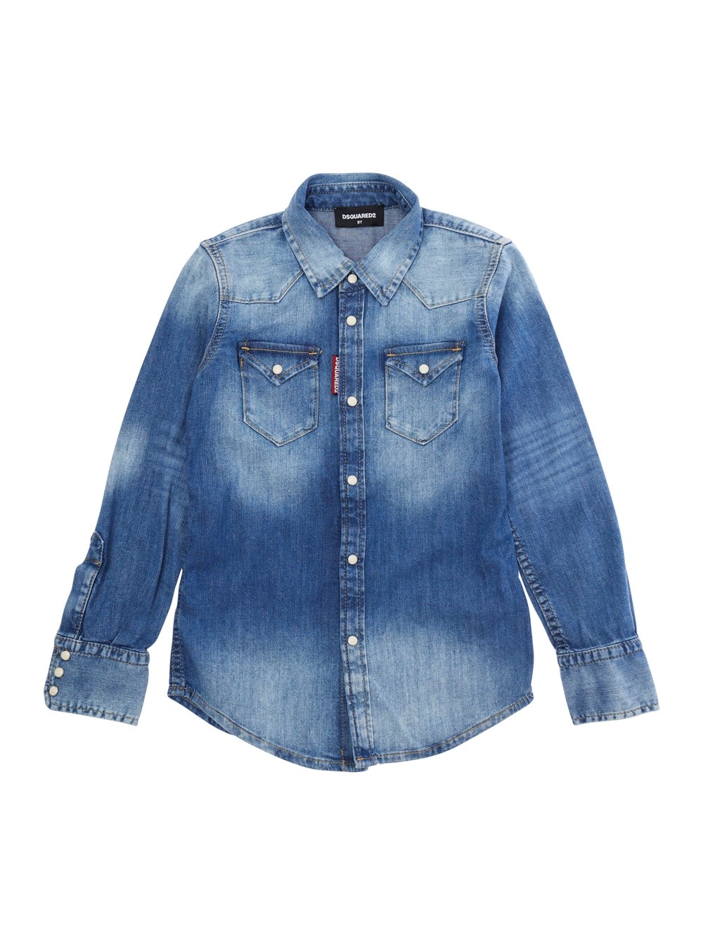 Dsquared2 kids Camicia  con Colletto Classico e Patch Logo sul Fronte in Denim Blu Bambino