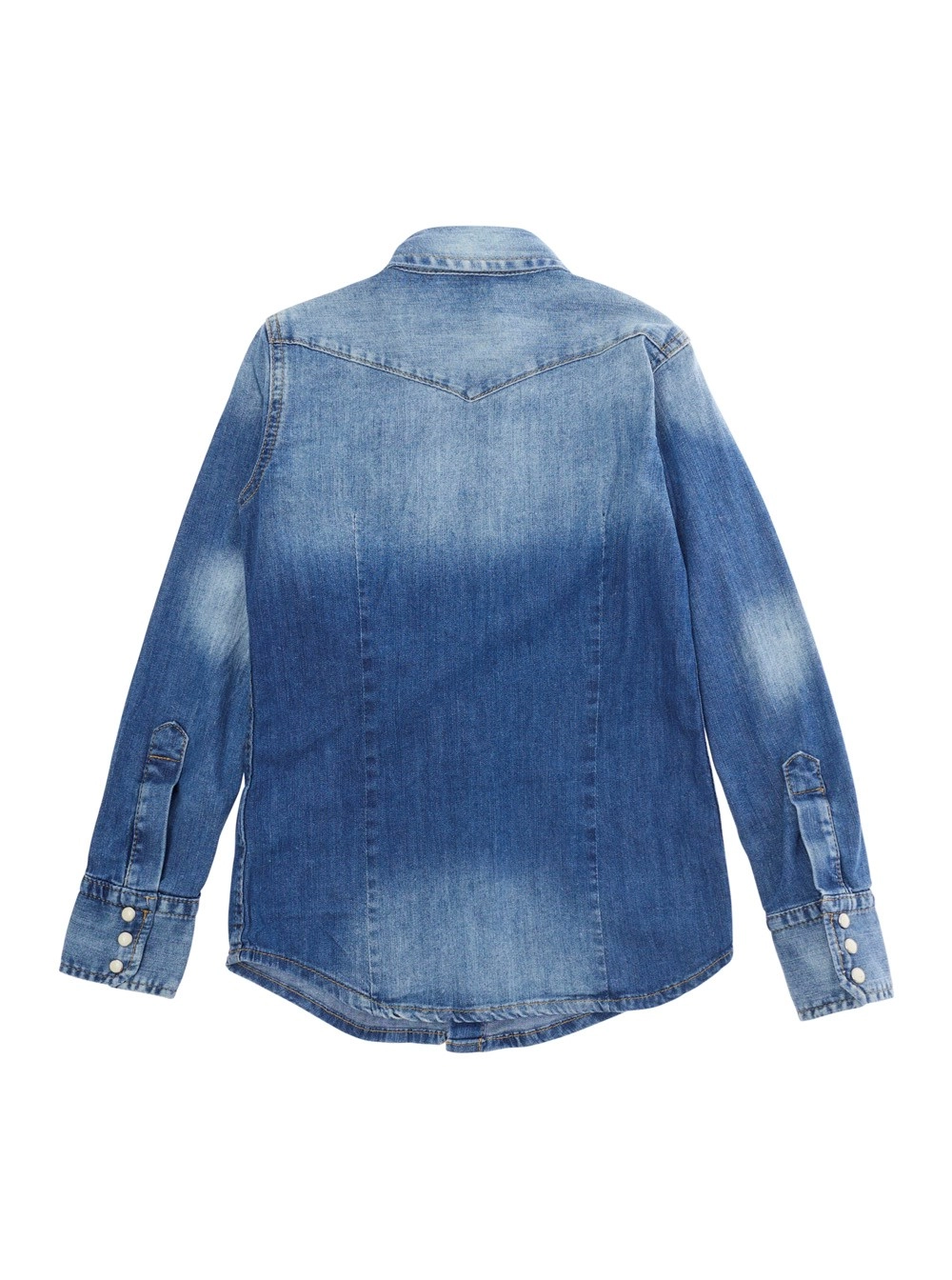 Dsquared2 kids Camicia  con Colletto Classico e Patch Logo sul Fronte in Denim Blu Bambino, view 2
