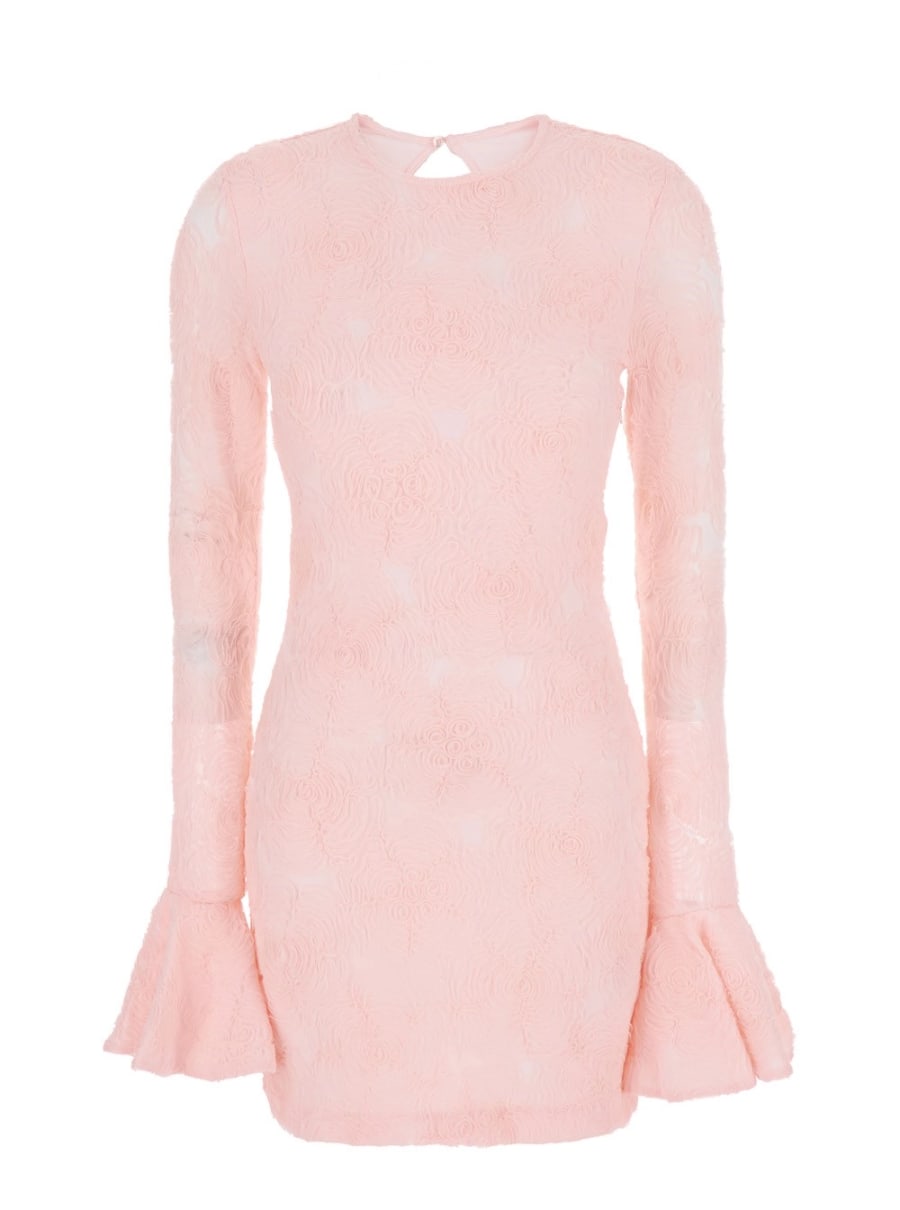 Rotate Abito con Scollo a Goccia sul Retro e Motivo Floreale Ricamato All-Over in Tessuto Rosa Donna