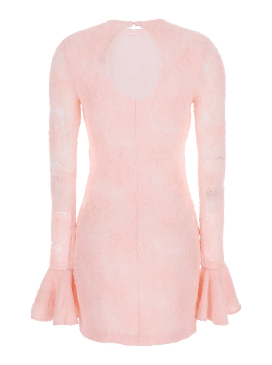 Rotate Abito con Scollo a Goccia sul Retro e Motivo Floreale Ricamato All-Over in Tessuto Rosa Donna, view 2
