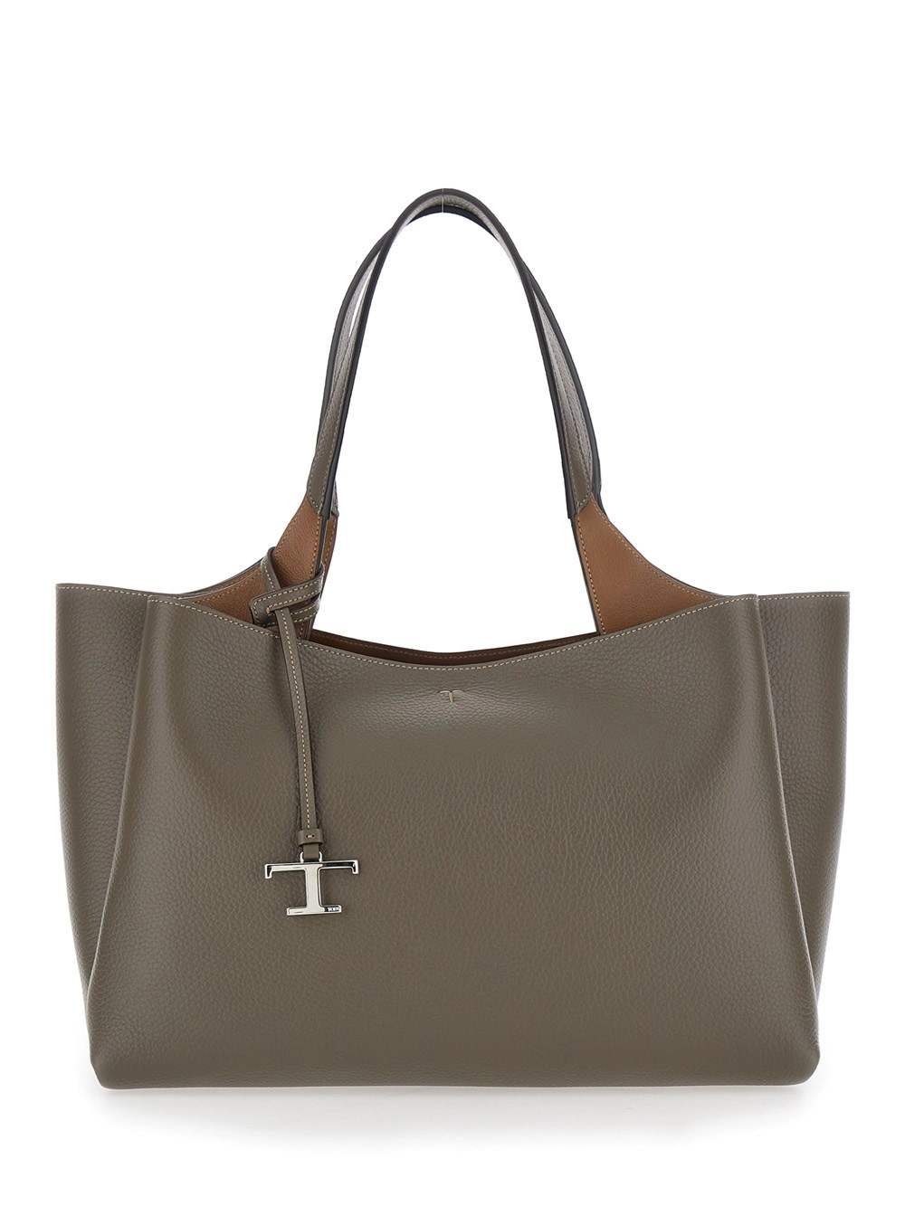 Tod's Borsa a mano media con pendente T metallico in pelle grigia donna