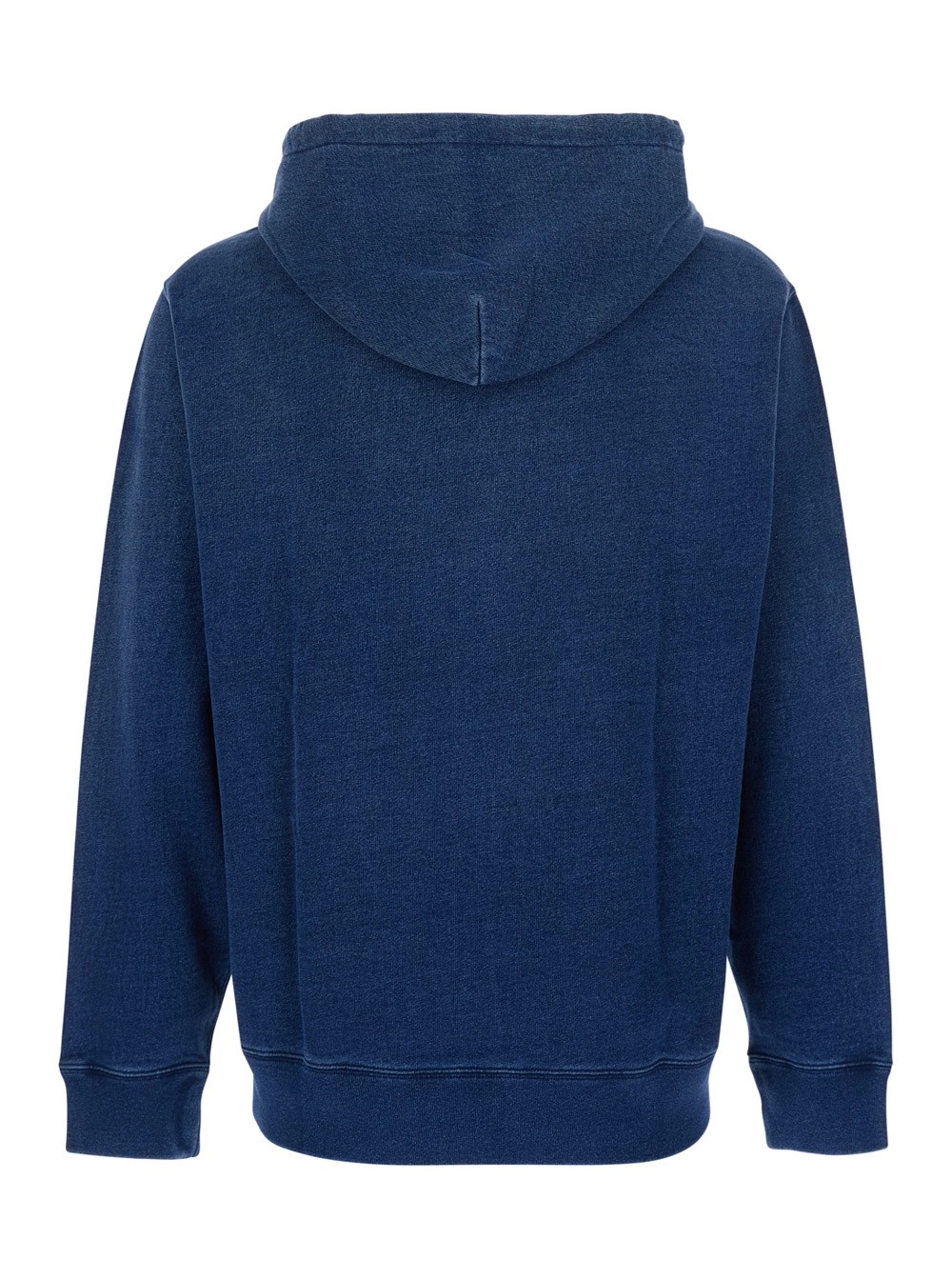 Polo Ralph Lauren Felpa con cappuccio con coulisse e patch logo sul fonte in cotone effetto denim blu uomo, view 2