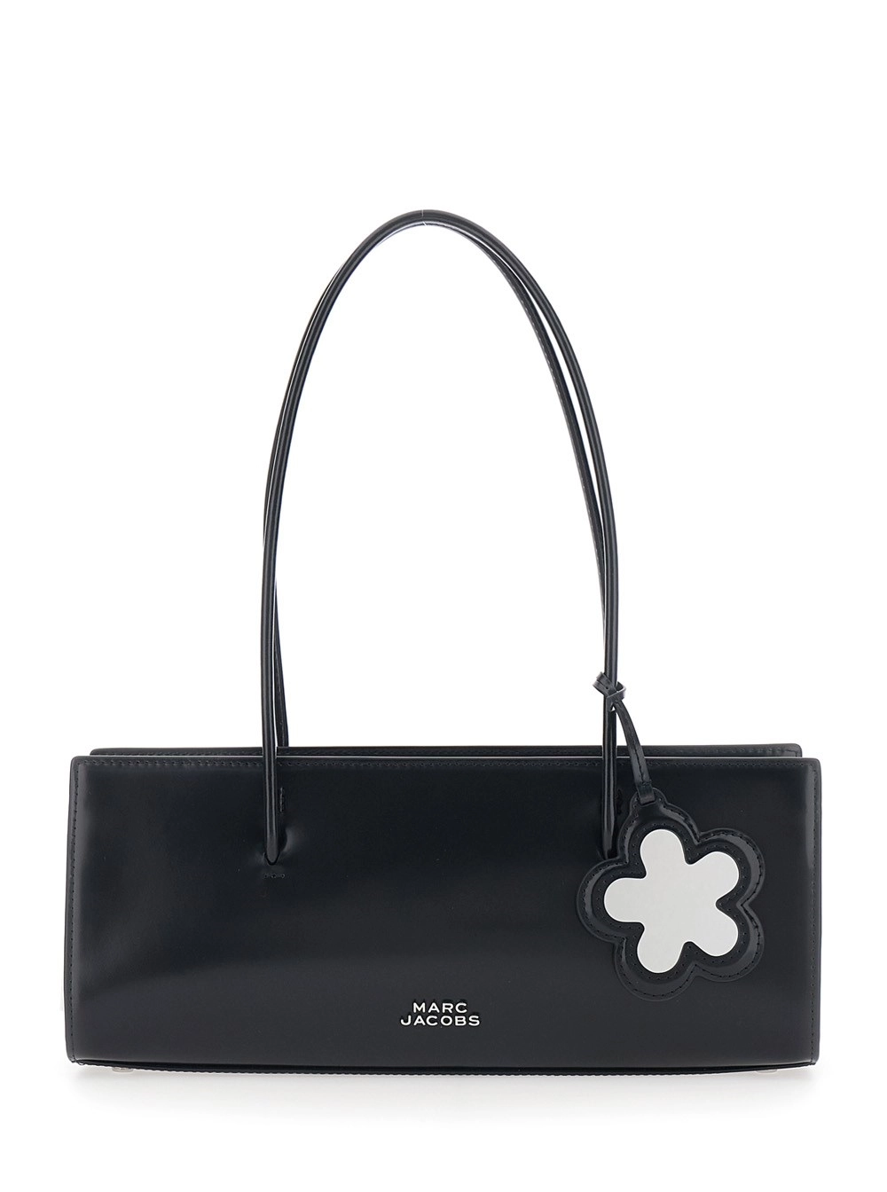 Marc Jacobs Borsa a Spalla 'The Mirror Satchel' con Logo sul Fronte e Ciondolo a Fiore in Pelle Nera Donna
