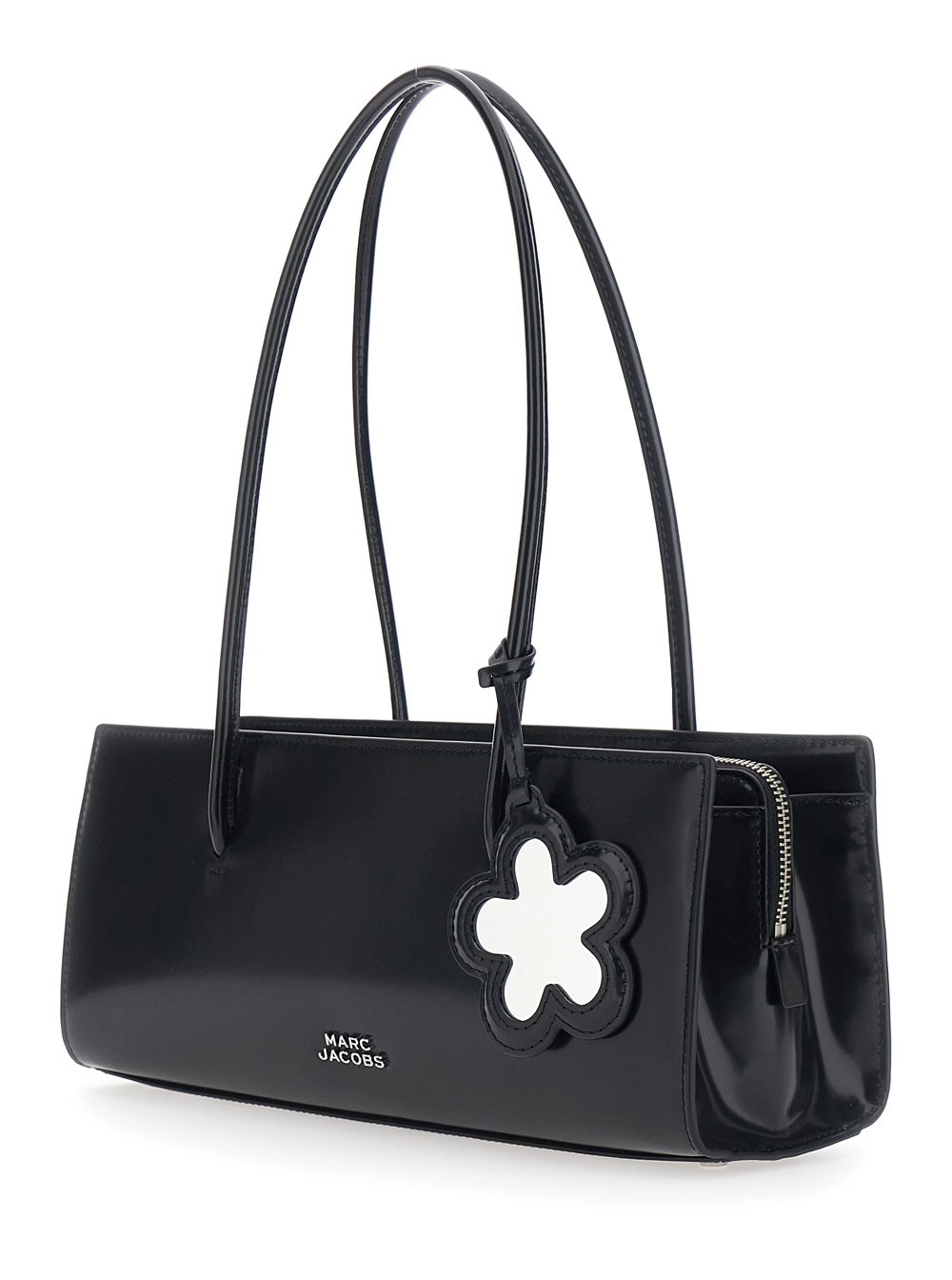 Marc Jacobs Borsa a Spalla 'The Mirror Satchel' con Logo sul Fronte e Ciondolo a Fiore in Pelle Nera Donna, view 2