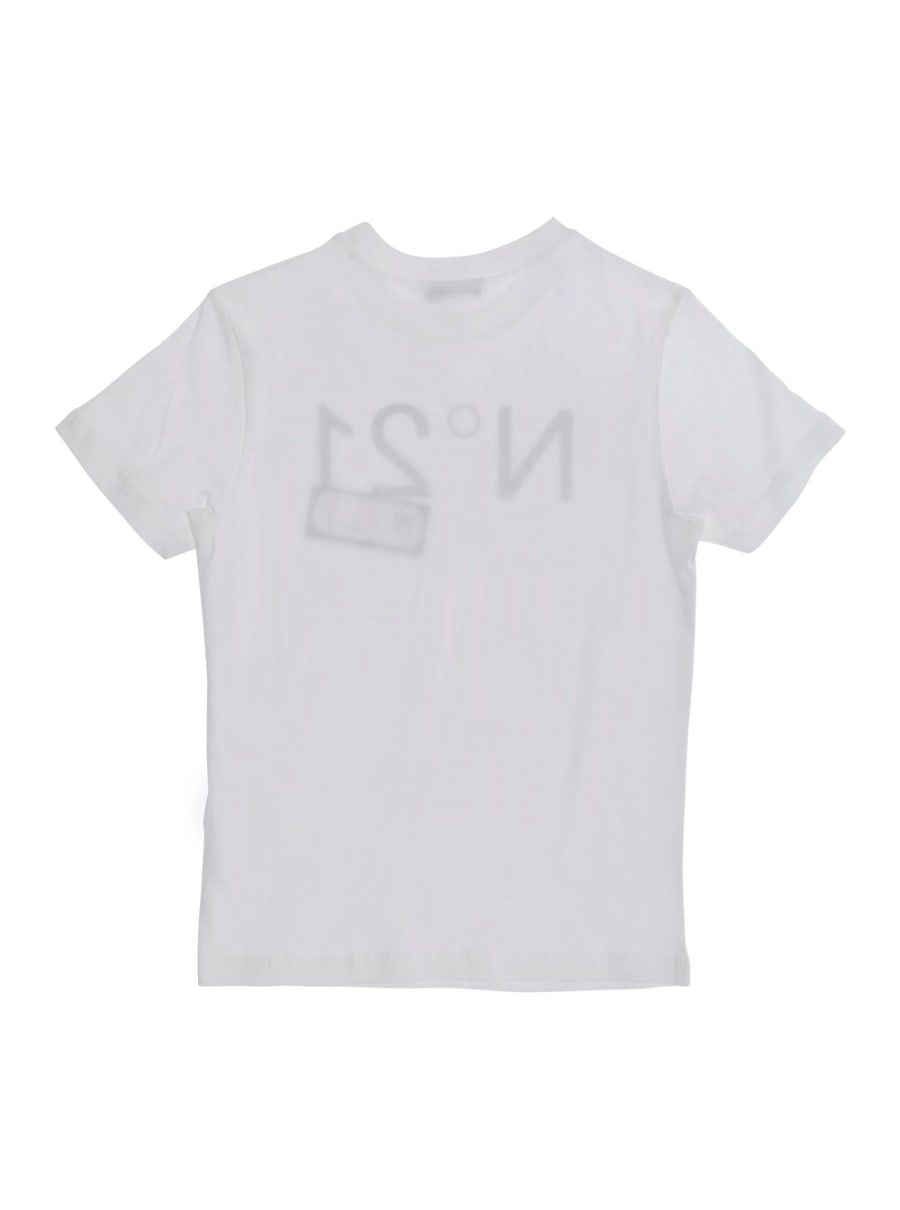 N°21 kids T-Shirt Girocollo con Stampa Logo sul Fronte in Cotone Bianca Bambino, view 2