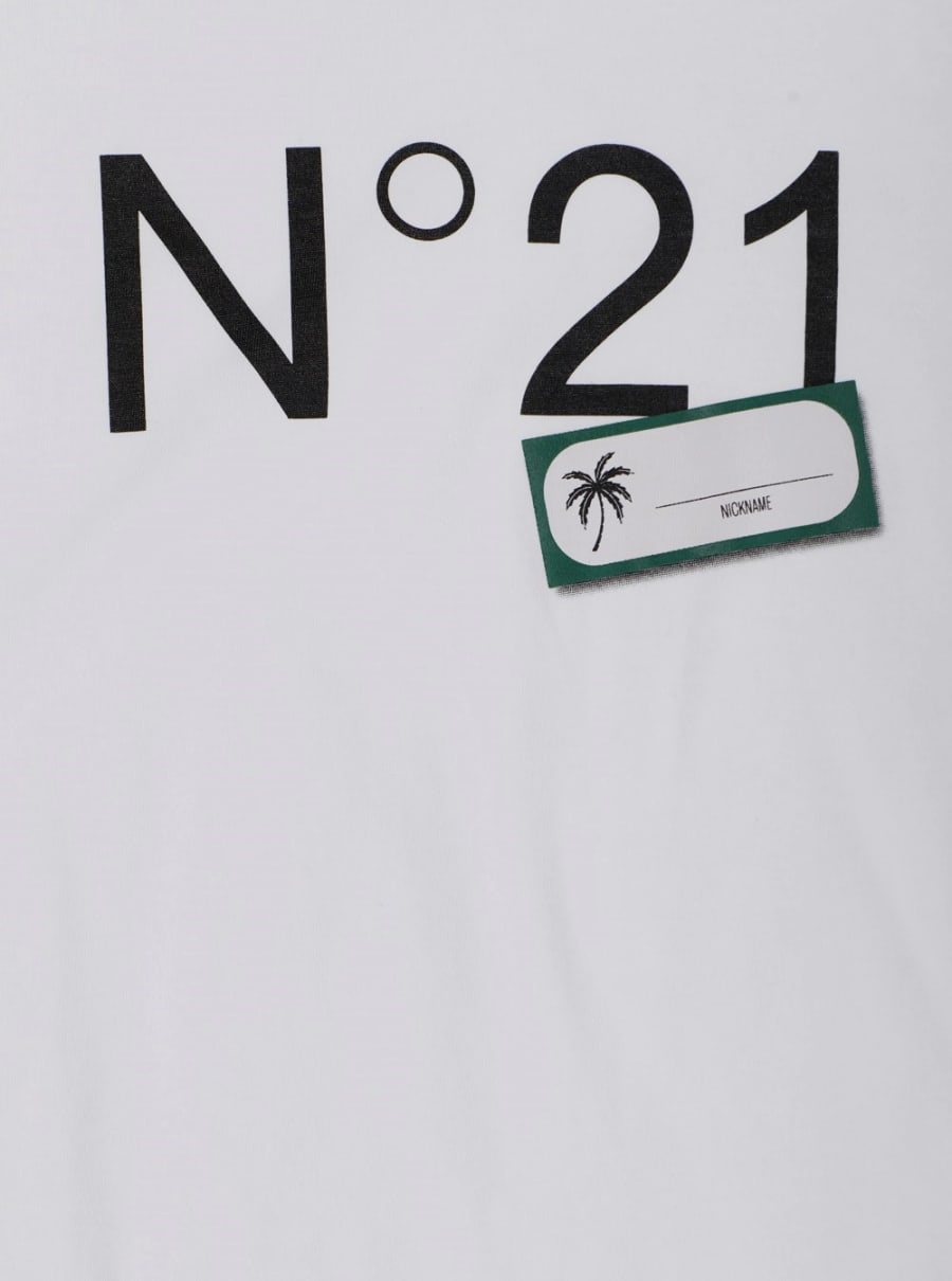 N°21 kids T-Shirt Girocollo con Stampa Logo sul Fronte in Cotone Bianca Bambino, view 3