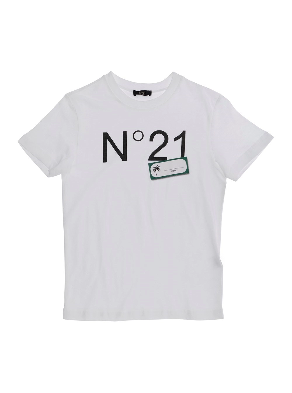 N°21 kids T-Shirt Girocollo con Stampa Logo sul Fronte in Cotone Bianca Bambino