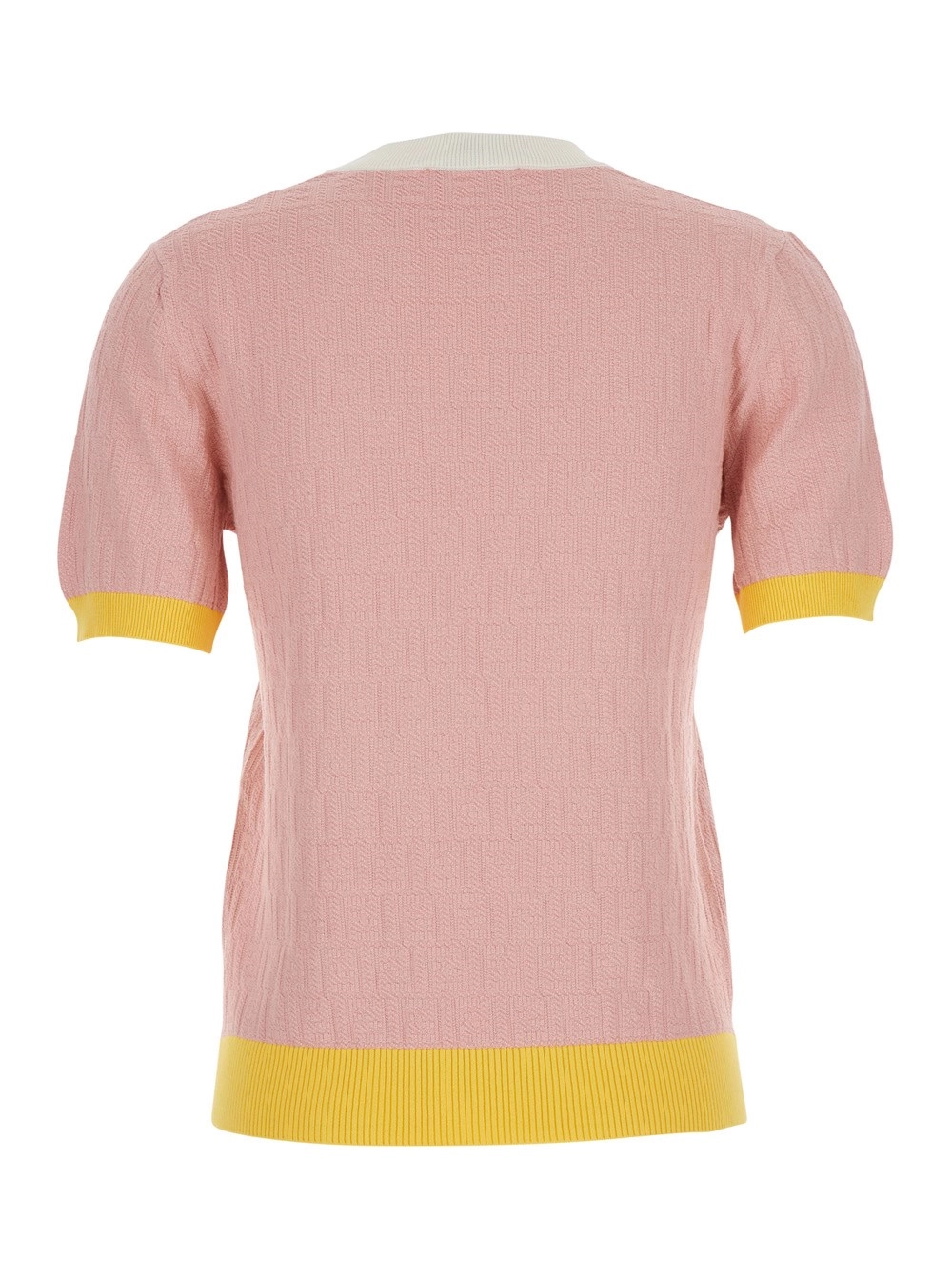 Fendi Tshirt Girocollo con Motivo FF All-Over in Cotone Rosa Donna, view 2