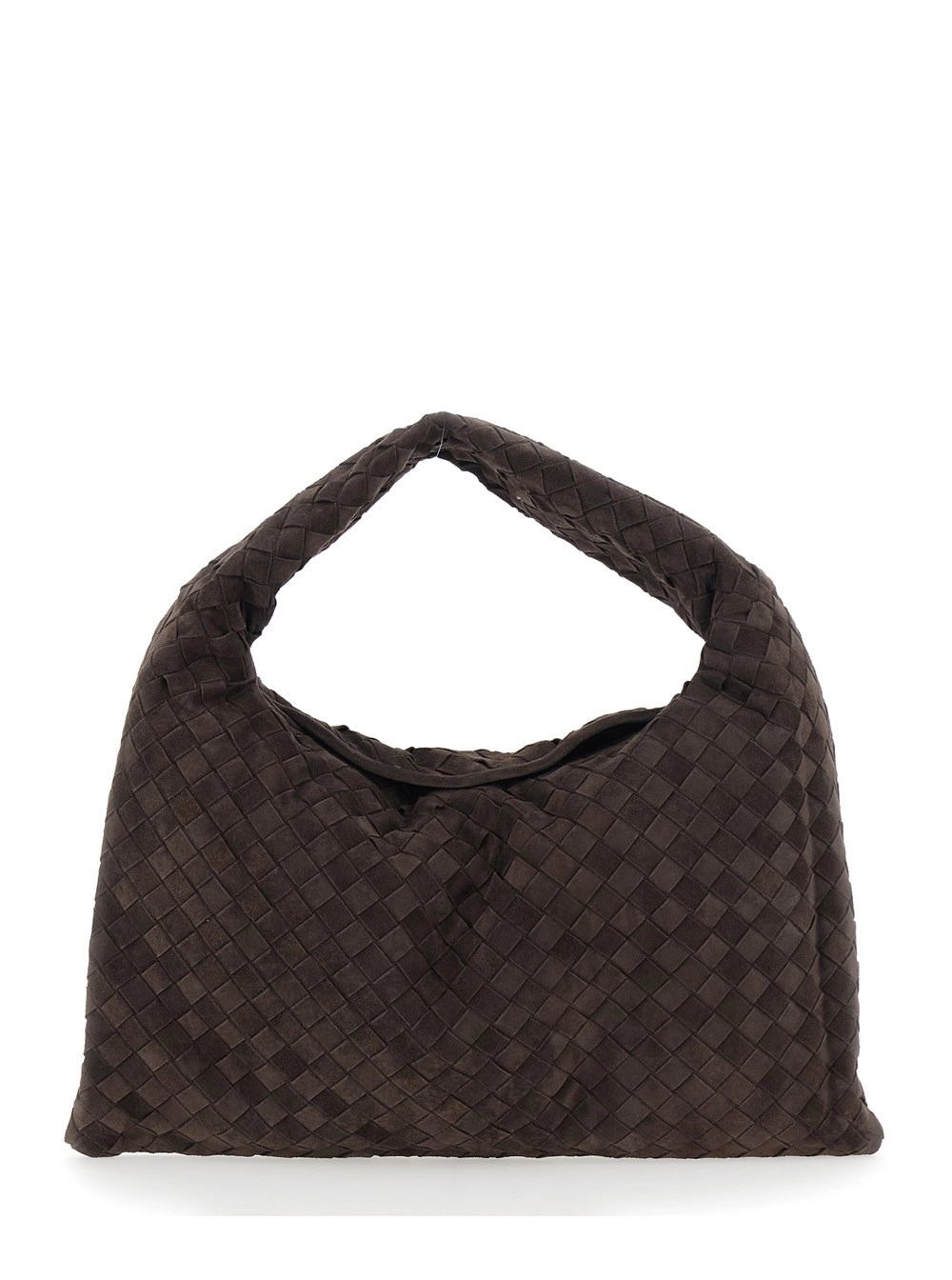 Bottega Veneta Borsa a Spalla 'Hopì' con Manico Superiore e Motivo Intrecciato in Pelle Marrone Donna