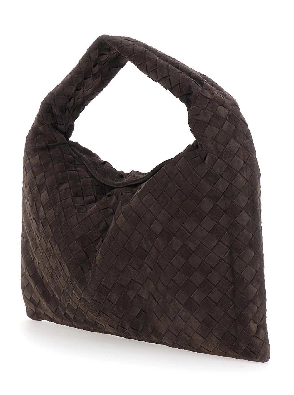 Bottega Veneta Borsa a Spalla 'Hopì' con Manico Superiore e Motivo Intrecciato in Pelle Marrone Donna, view 2