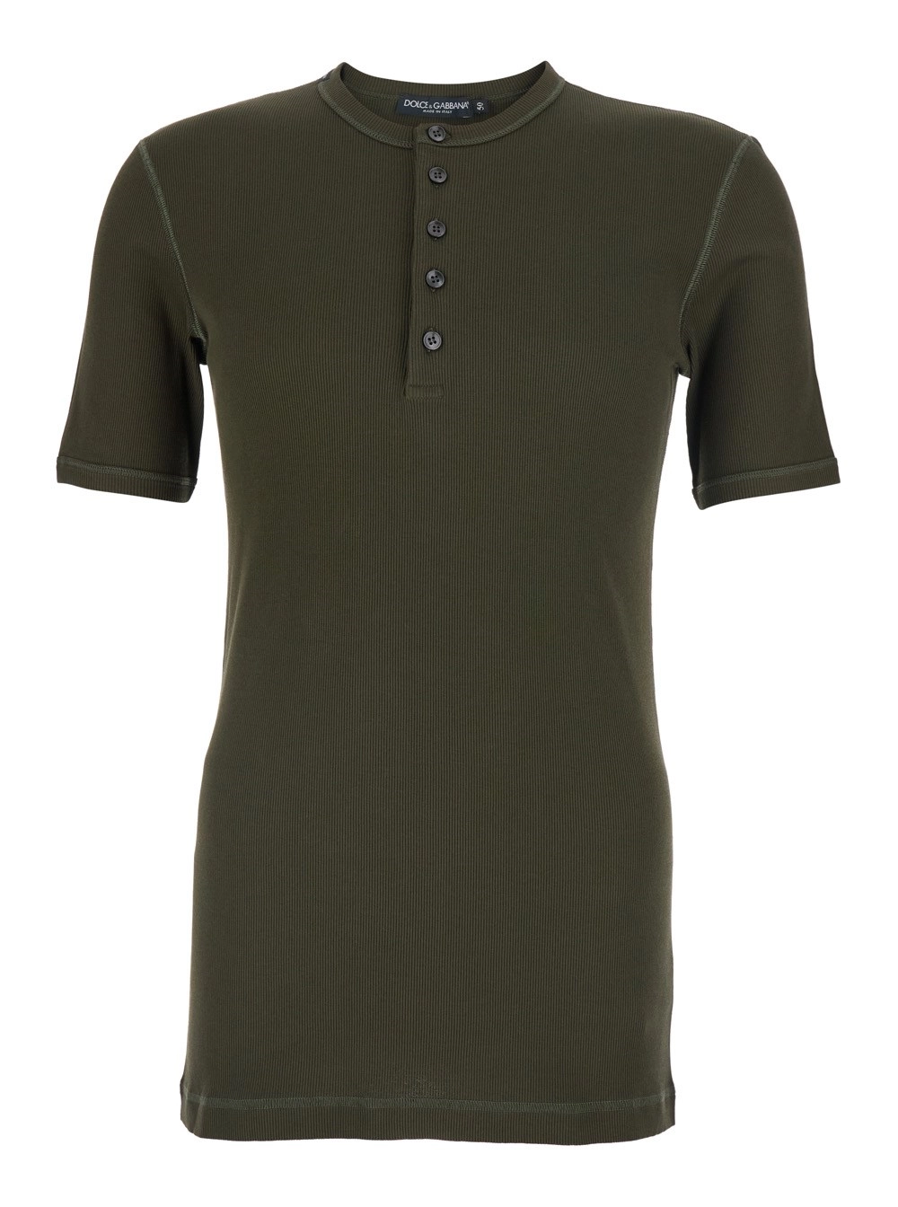 Dolce & Gabbana T-Shirt 'Serafino' Girocollo con Lavorazione a Coste in Cotone Verde Uomo