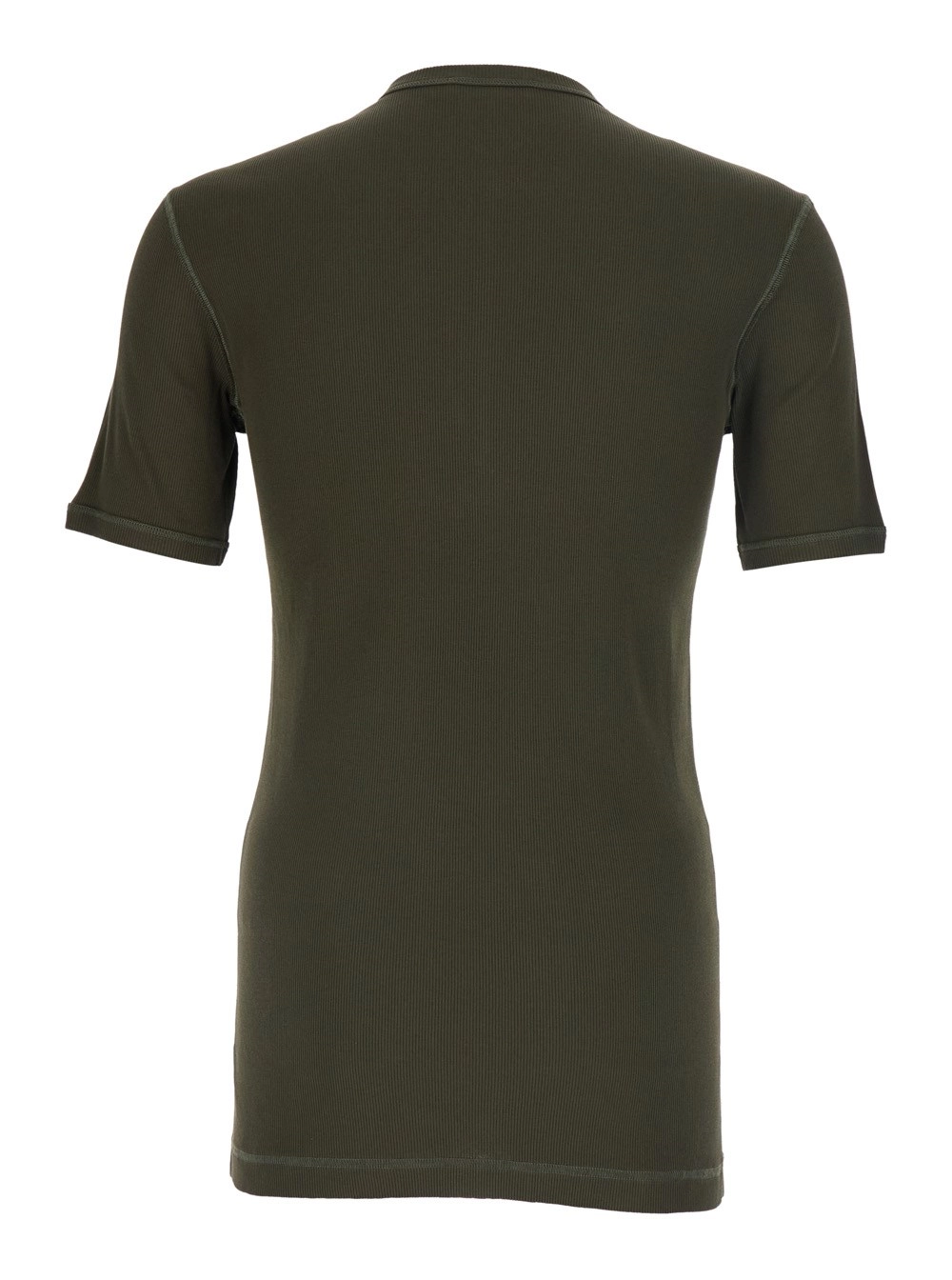 Dolce & Gabbana T-Shirt 'Serafino' Girocollo con Lavorazione a Coste in Cotone Verde Uomo, view 2