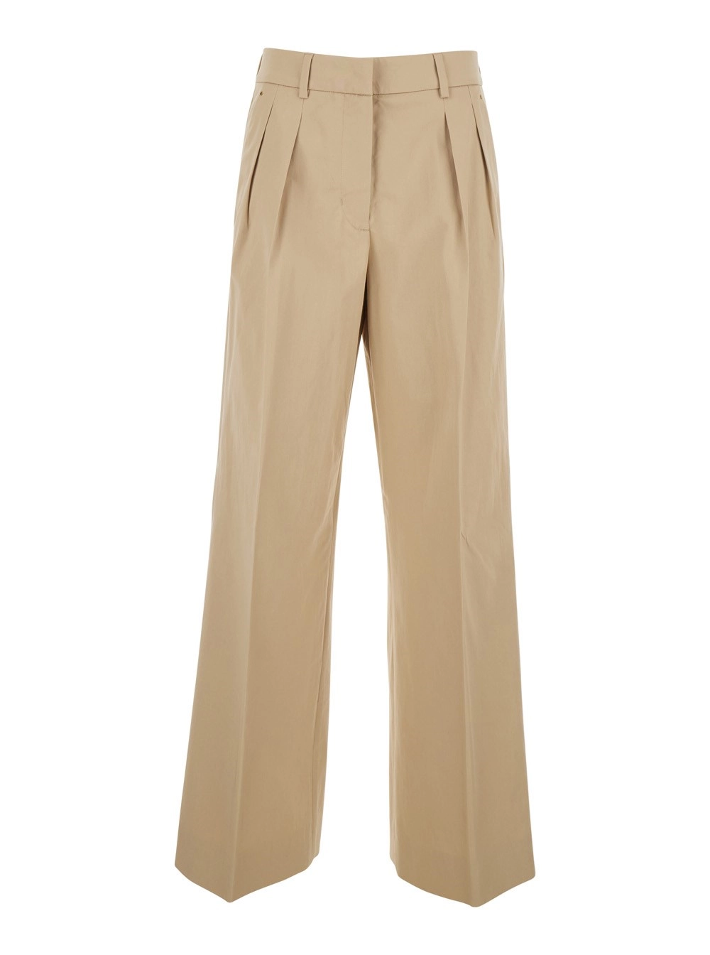 Moncler Pantalone 'Michaela' Beige con Patch Logo sul Lato e Pences sul Fronte in Misto Cotone Donna