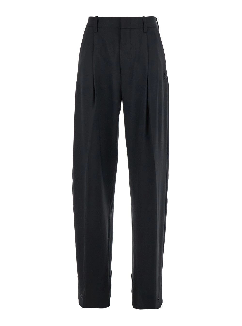Moncler genius Pantaloni con Pences sul Fronte e Patch Logo Laterale in Lana Tecnica Elasticizzata Neri Donna